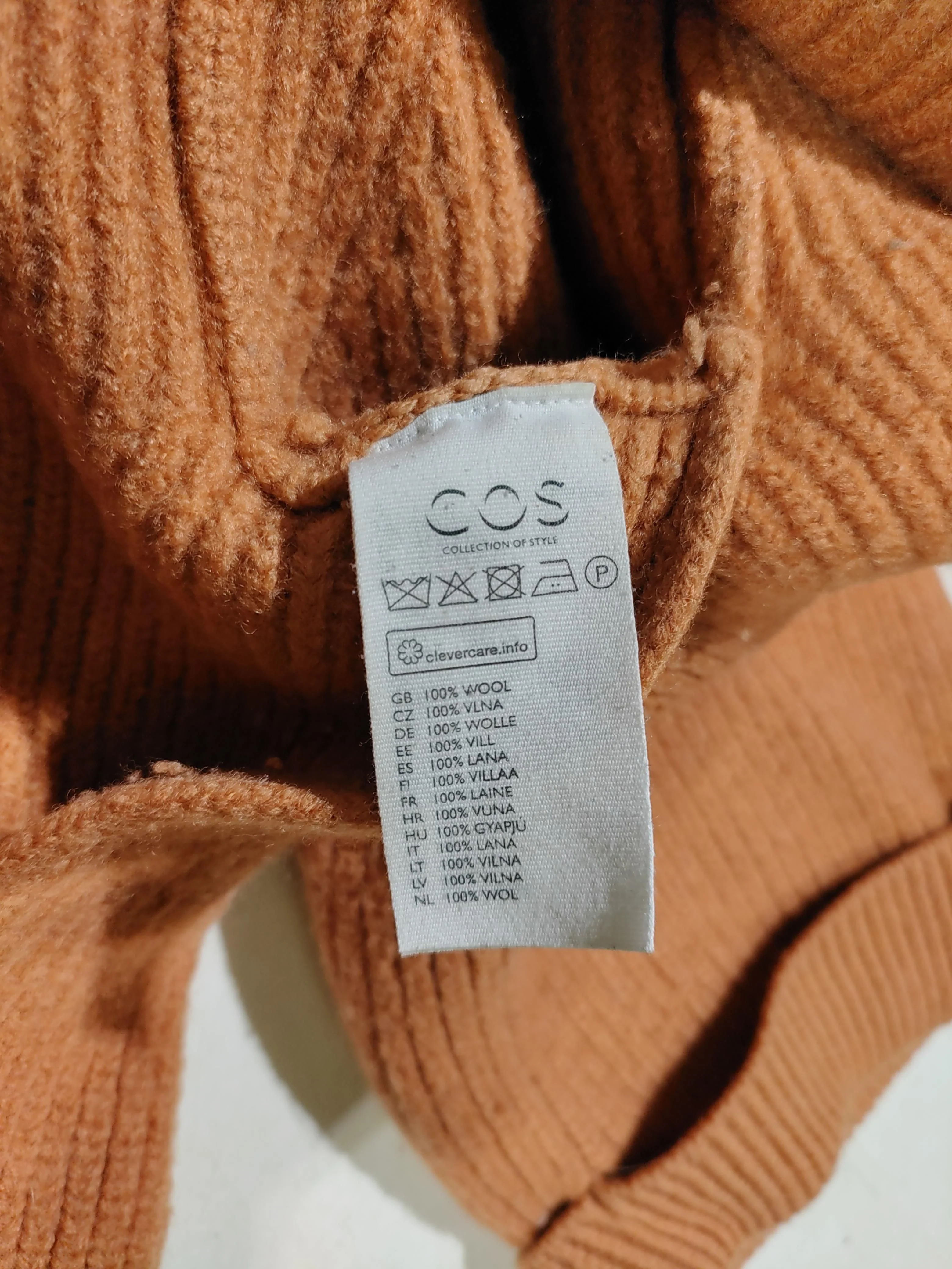COS Women's Jumper S Tan 100% Wool Crew Neck Pullover - Image 7