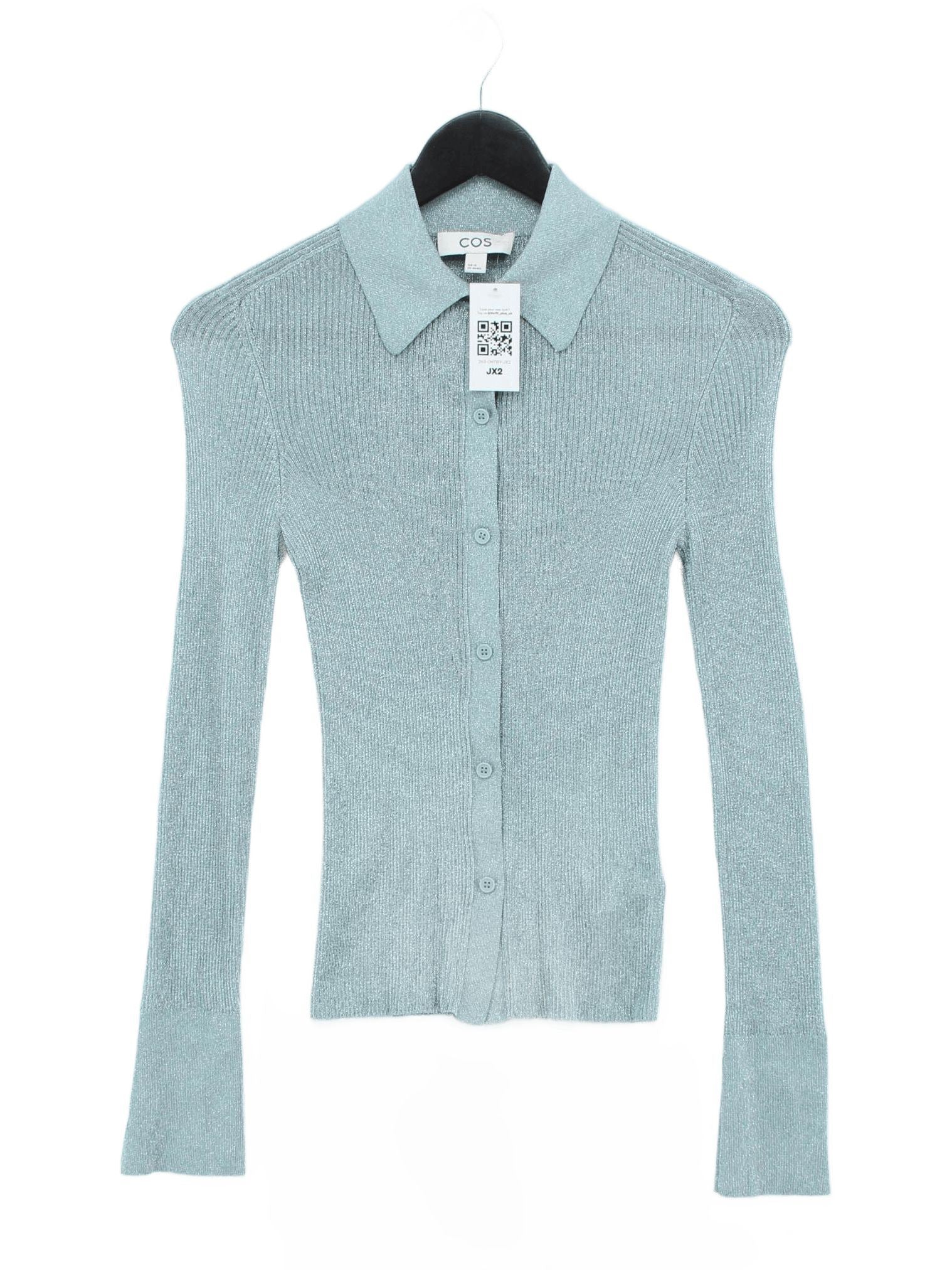 COS Women's Polo XS Blue Viscose with Other Long Sleeve Collared Basic