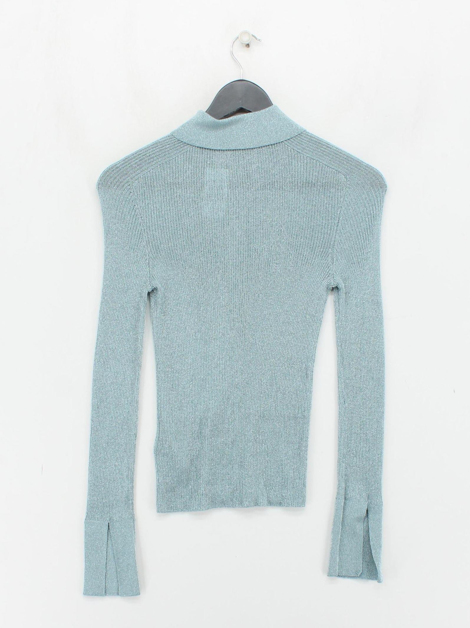 COS Women's Polo XS Blue Viscose with Other Long Sleeve Collared Basic - Image 2