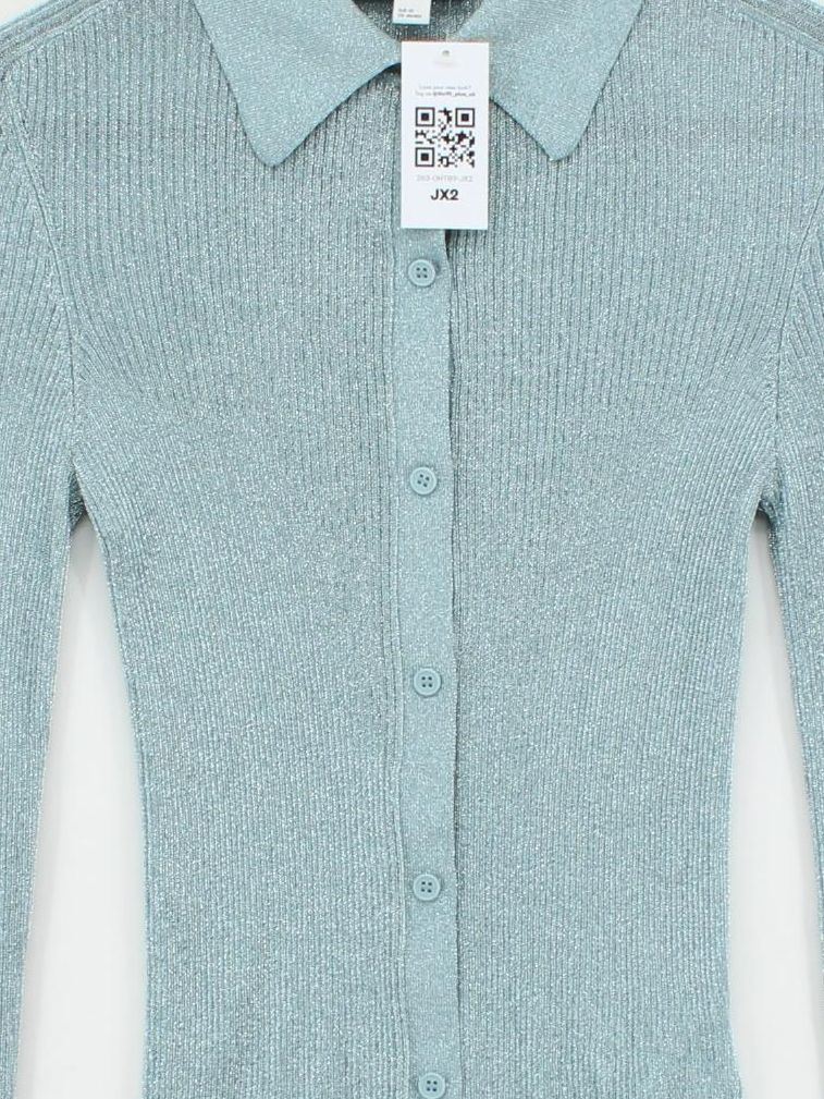 COS Women's Polo XS Blue Viscose with Other Long Sleeve Collared Basic - Image 3