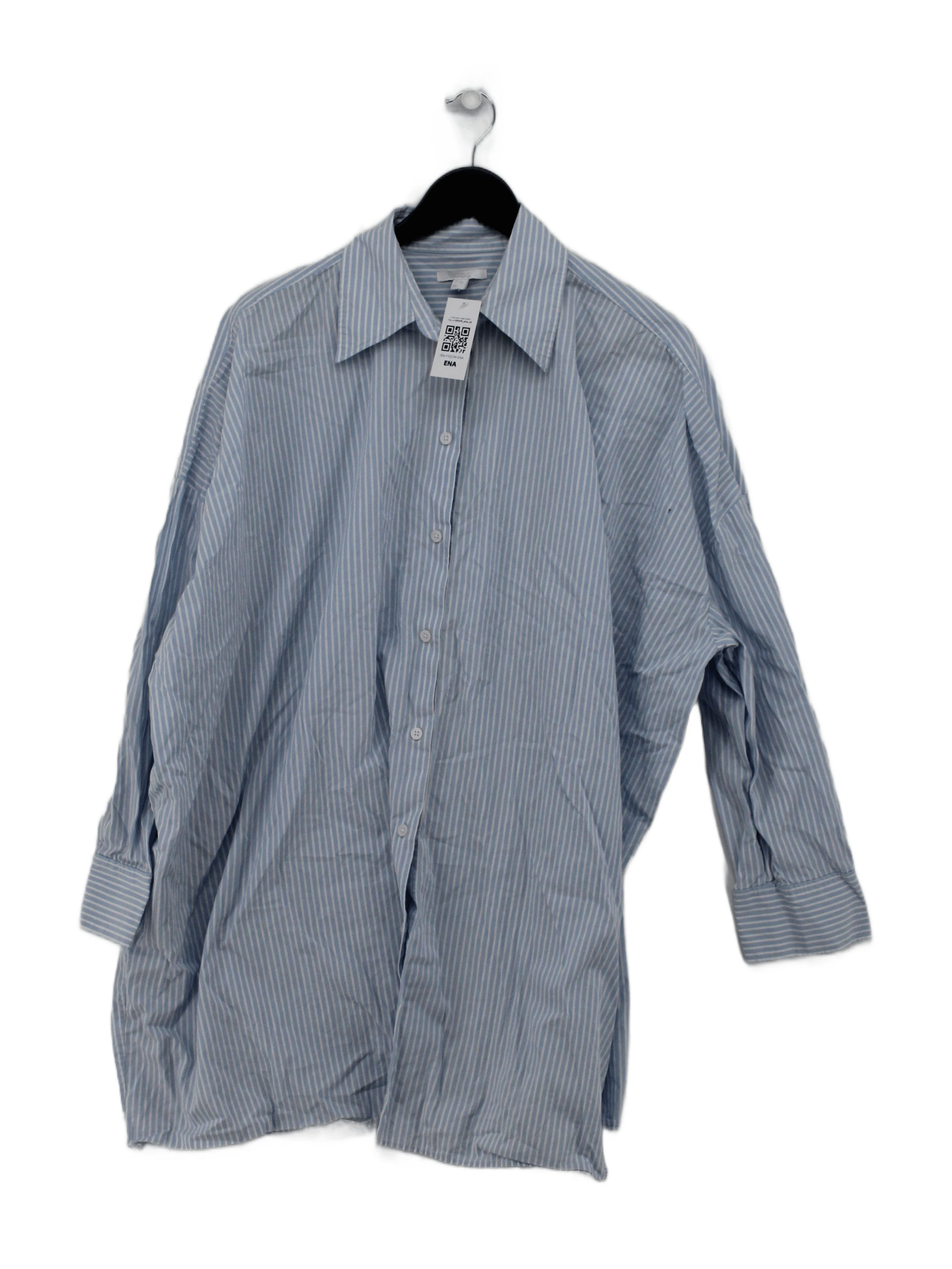 COS Women's Shirt M Blue Striped 100% Cotton Long Sleeve Collared Basic