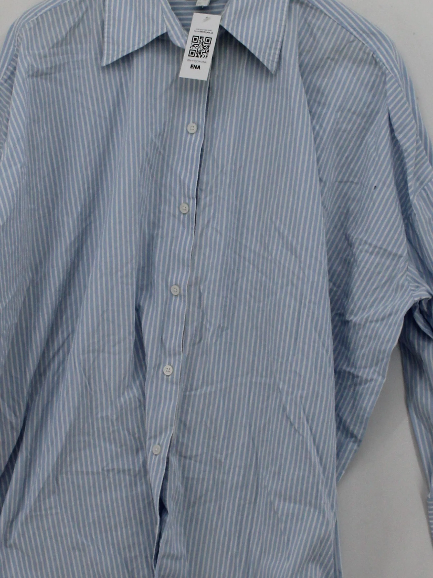 COS Women's Shirt M Blue Striped 100% Cotton Long Sleeve Collared Basic - Image 3