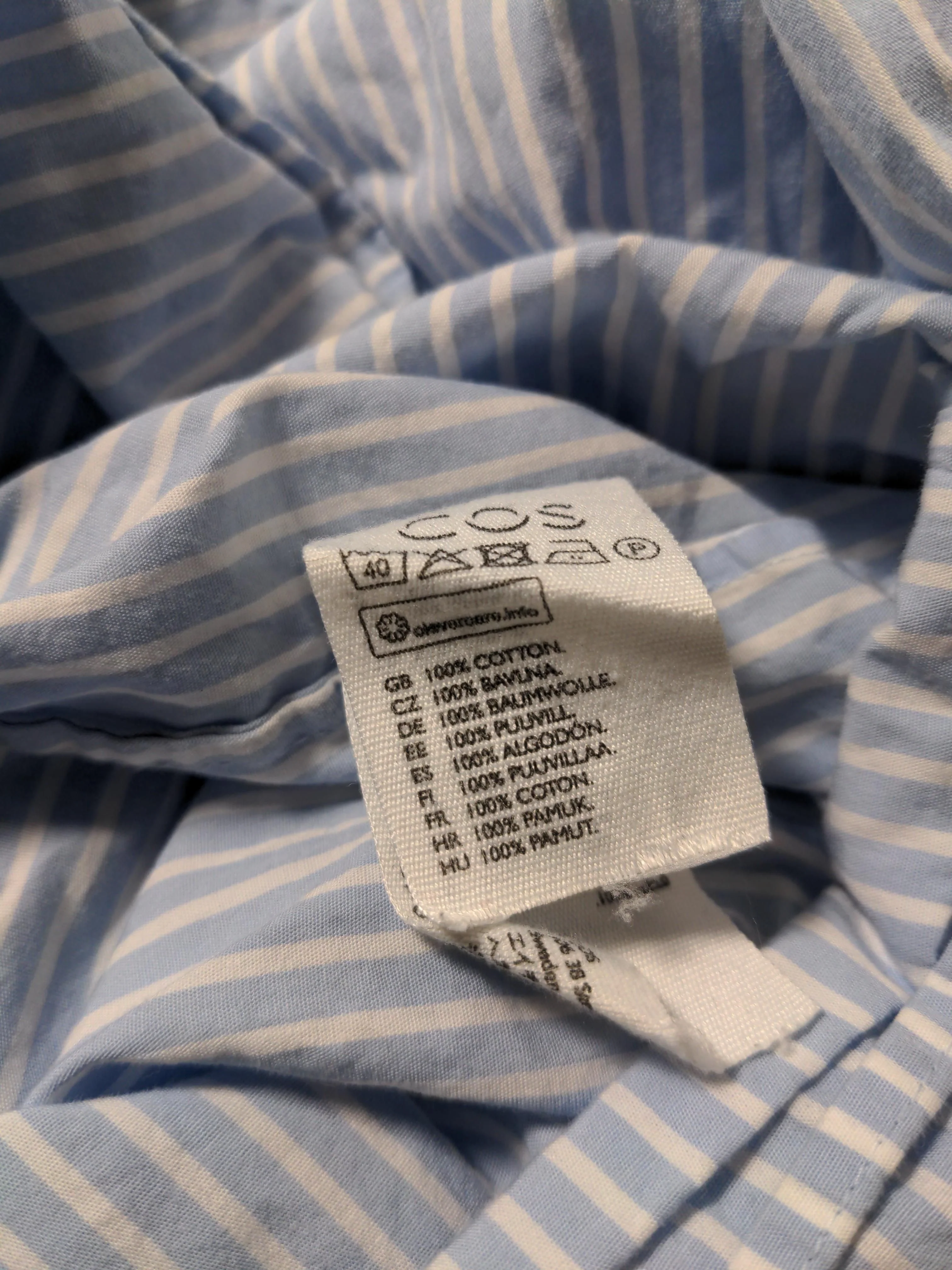 COS Women's Shirt M Blue Striped 100% Cotton Long Sleeve Collared Basic - Image 6