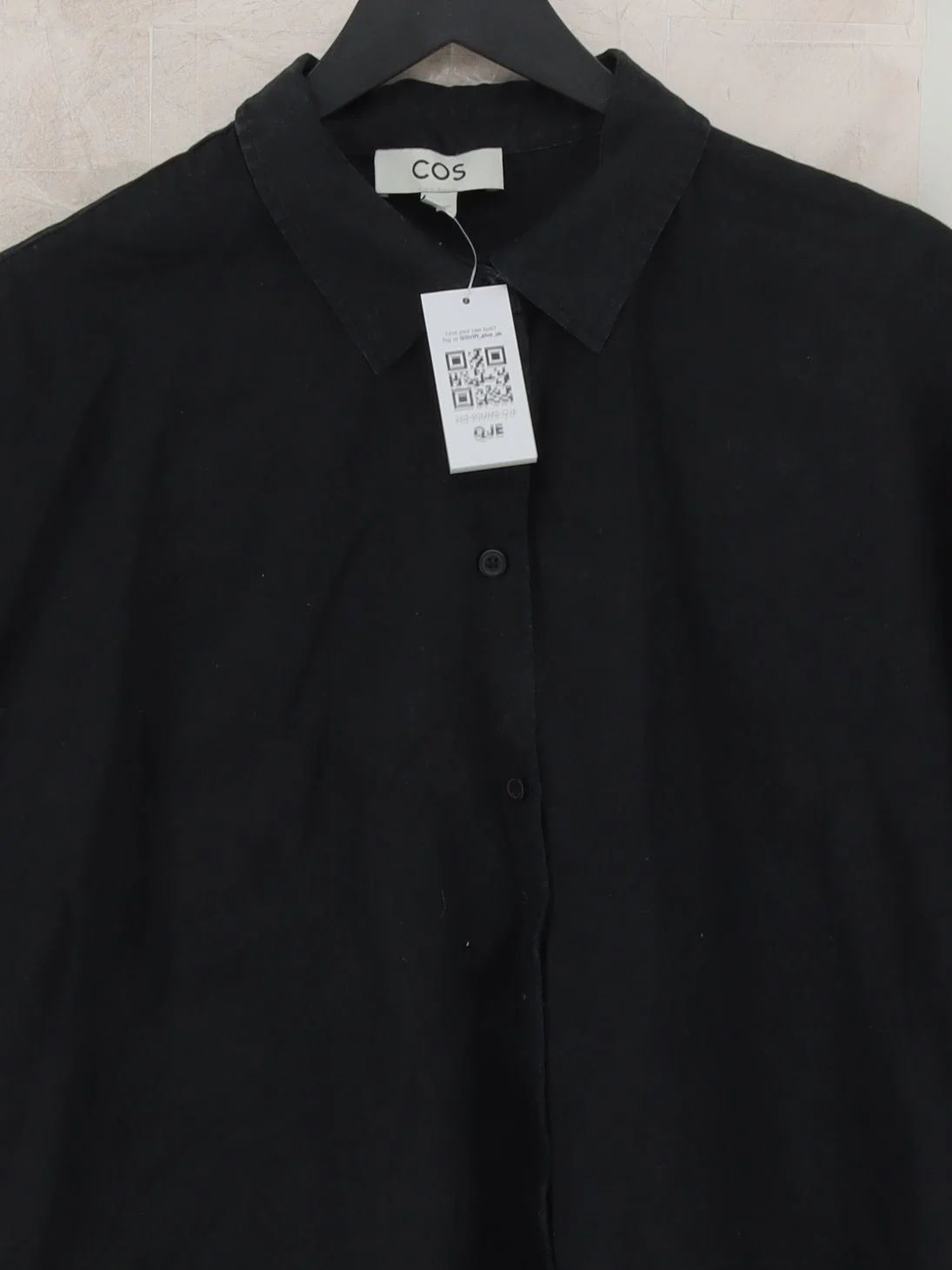 COS Women's Shirt UK 10 Black 100% Linen Short Sleeve Collared Basic - Image 3