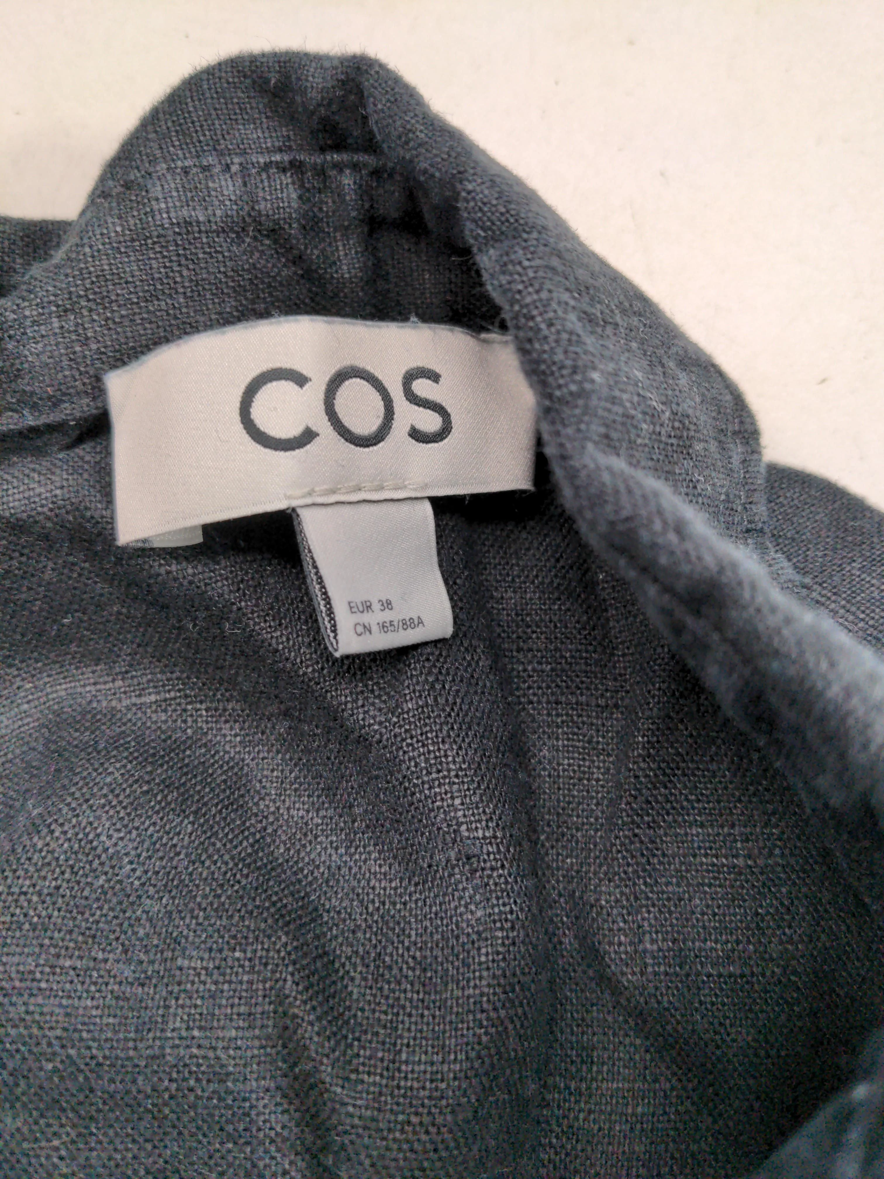 COS Women's Shirt UK 10 Black 100% Linen Short Sleeve Collared Basic - Image 5