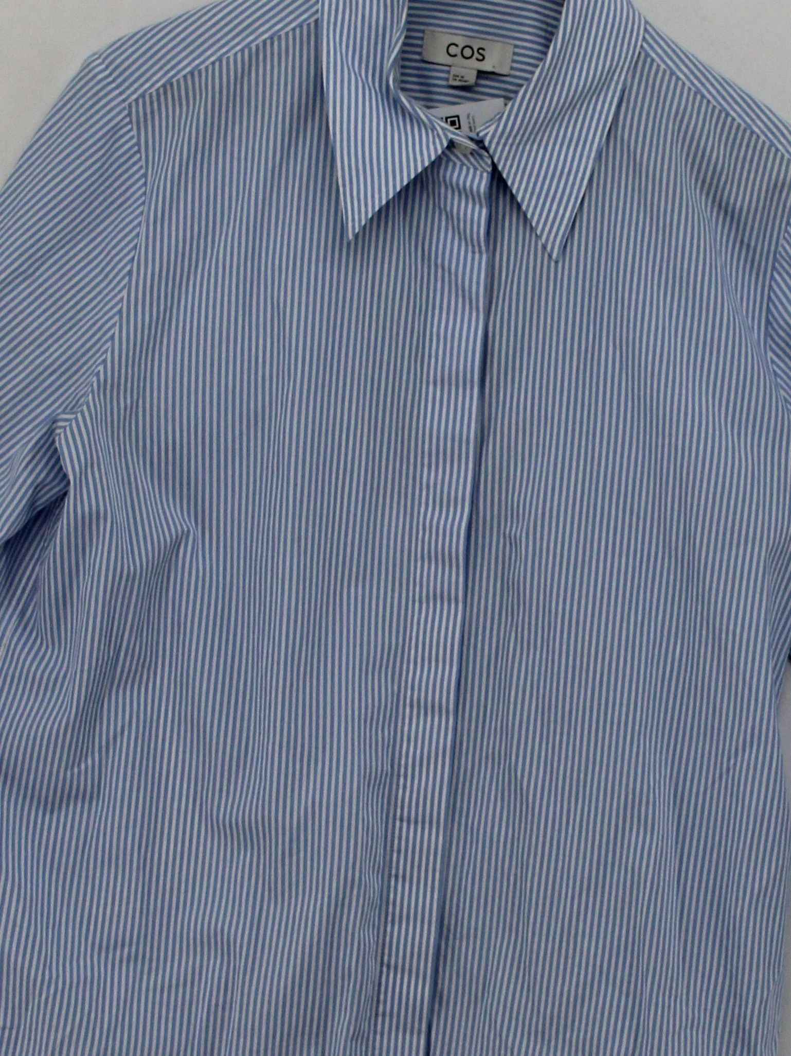 COS Women's Shirt UK 10 Blue Striped 100% Cotton Long Sleeve Collared Basic - Image 3