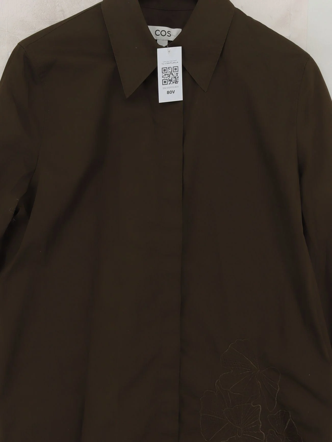 COS Women's Shirt UK 12 Brown 100% Cotton Long Sleeve Collared Basic - Image 3