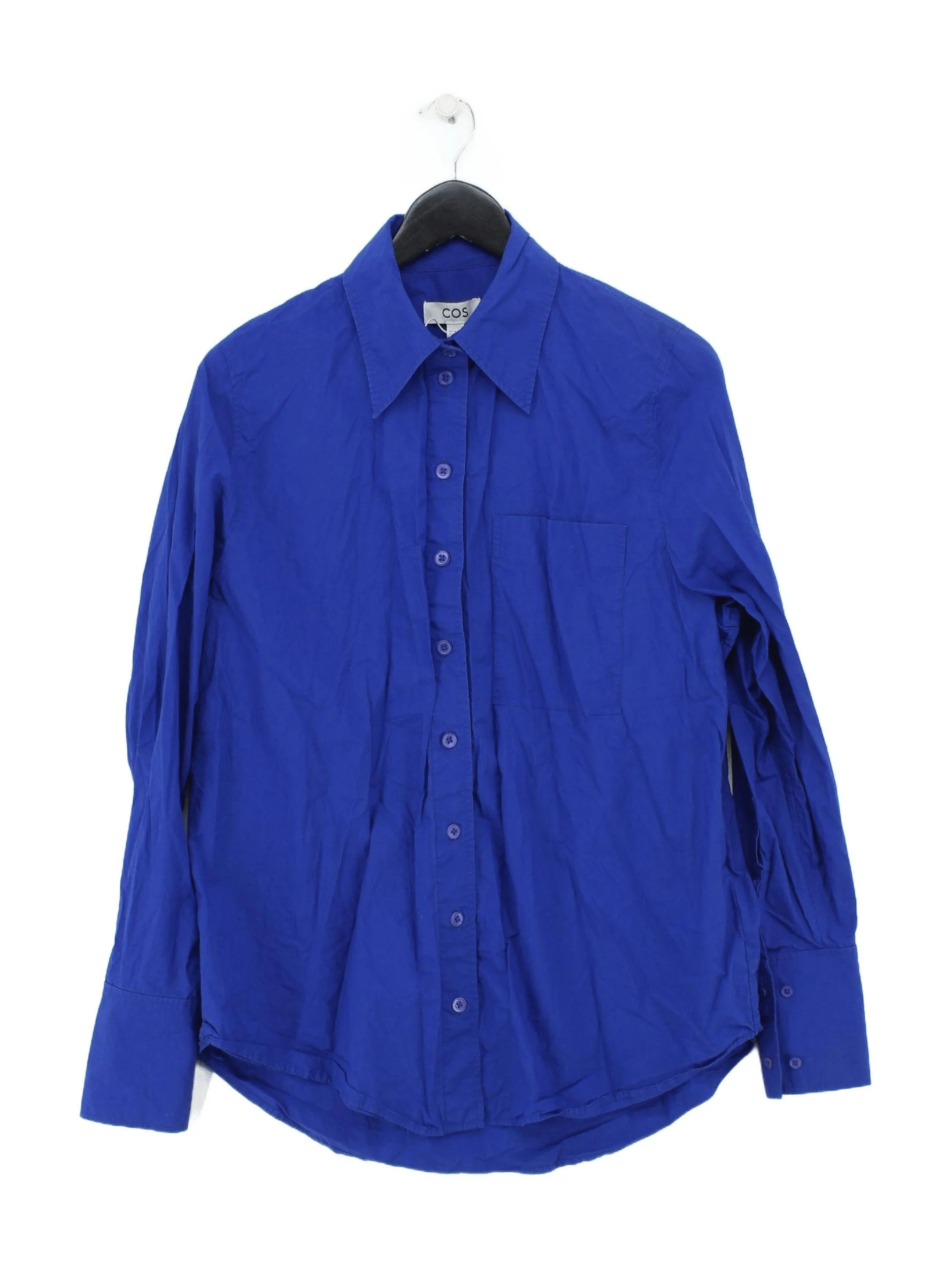 COS Women's Shirt UK 8 Blue 100% Cotton Long Sleeve Collared Basic