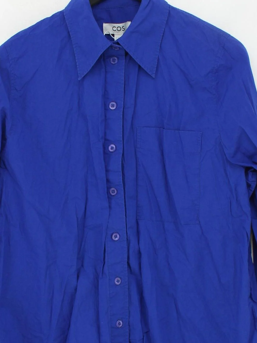 COS Women's Shirt UK 8 Blue 100% Cotton Long Sleeve Collared Basic - Image 3