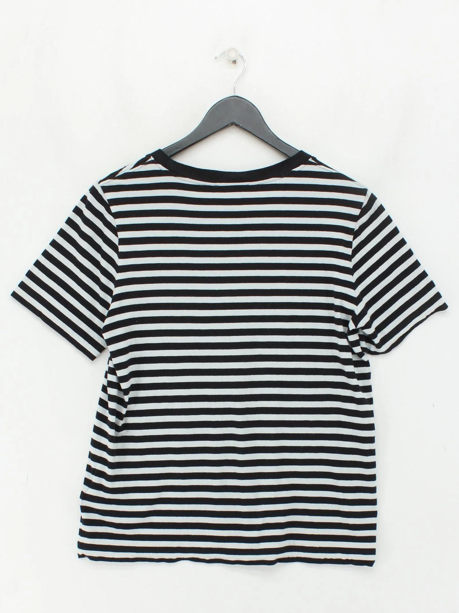 COS Women's T-Shirt M Black Striped 100% Cotton Short Sleeve Round Neck Basic - Image 2