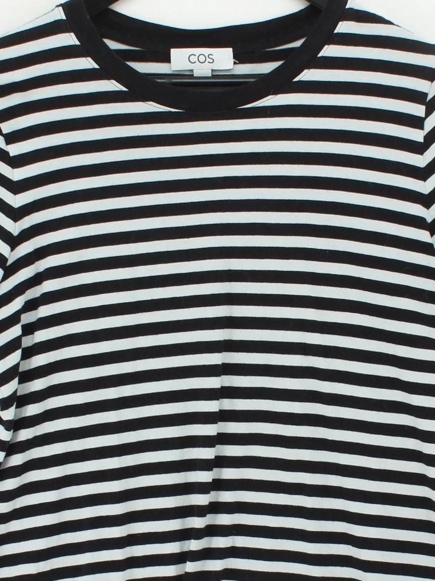 COS Women's T-Shirt M Black Striped 100% Cotton Short Sleeve Round Neck Basic - Image 3