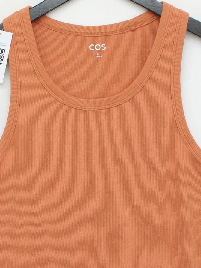 COS Women's T-Shirt M Tan Cotton with Elastane Sleeveless Round Neck Basic - Image 3
