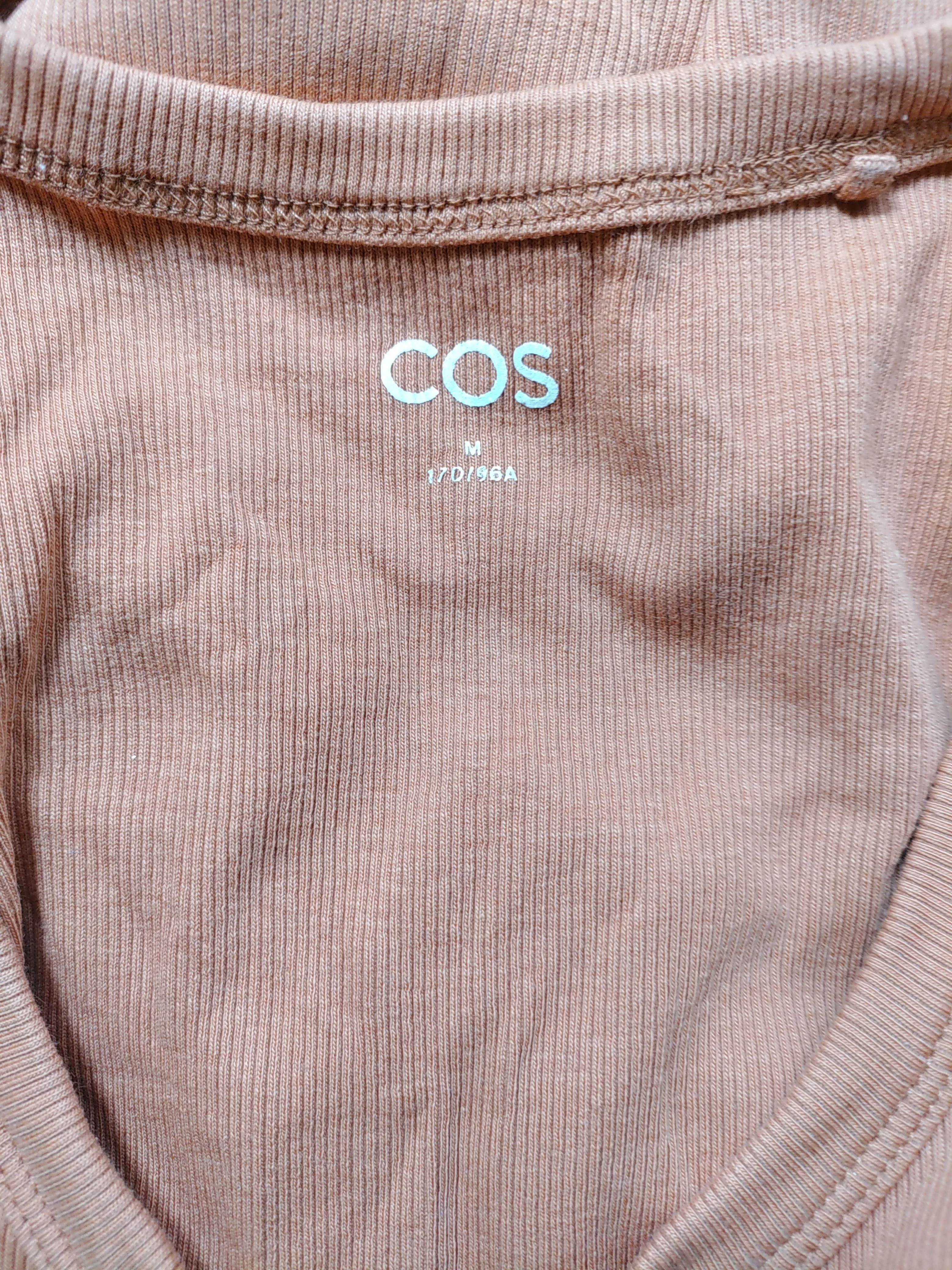COS Women's T-Shirt M Tan Cotton with Elastane Sleeveless Round Neck Basic - Image 5