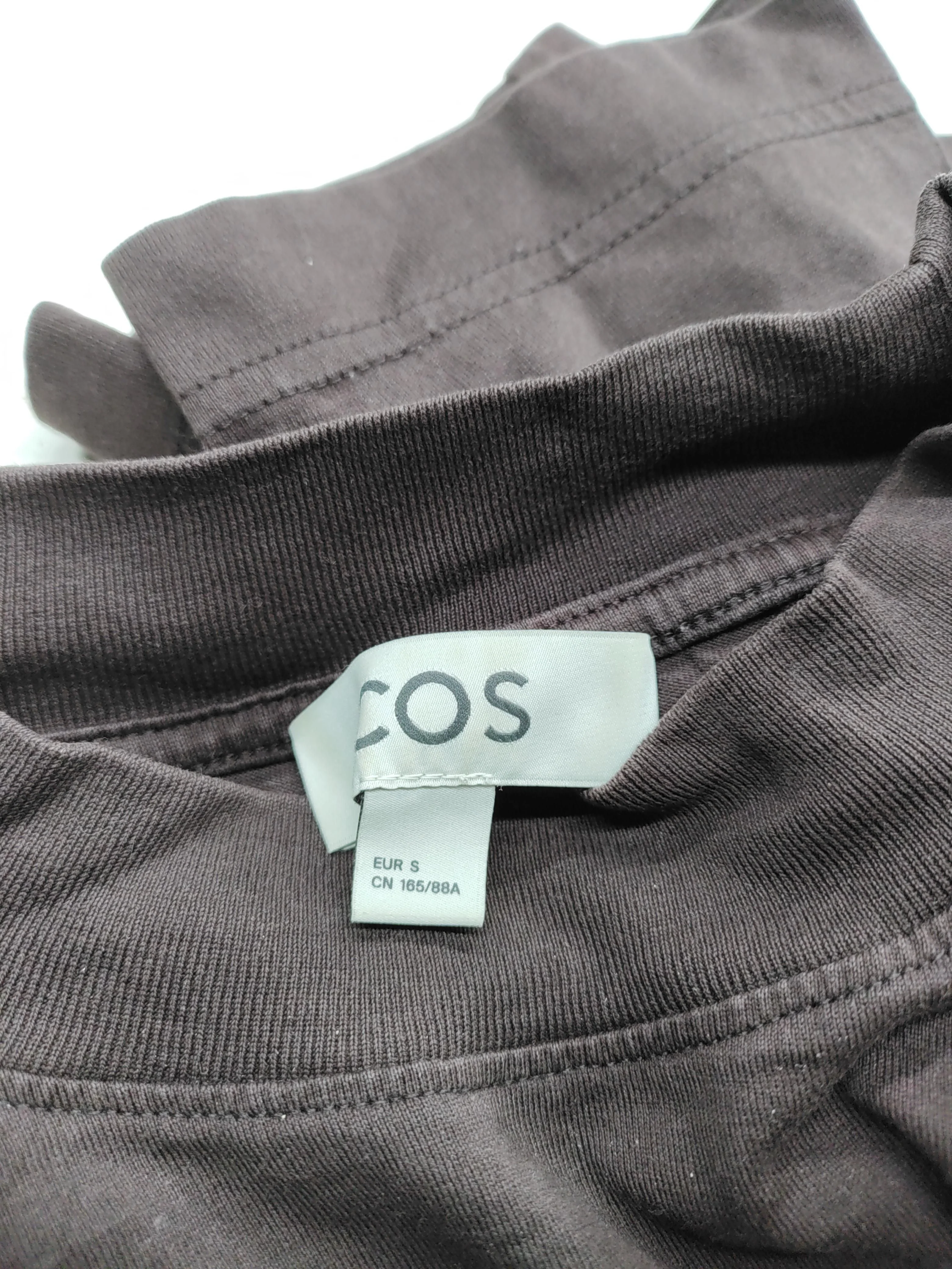 COS Women's T-Shirt S Brown 100% Cotton Short Sleeve Mock Neck Basic - Image 5