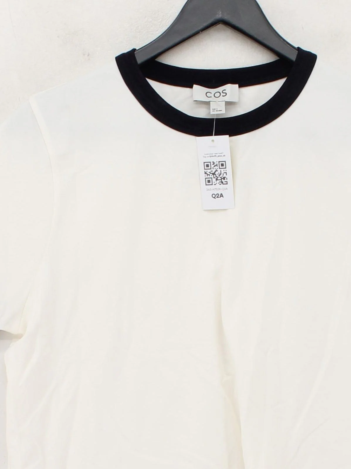 COS Women's T-Shirt S White Cotton with Elastane Short Sleeve Round Neck Basic - Image 3