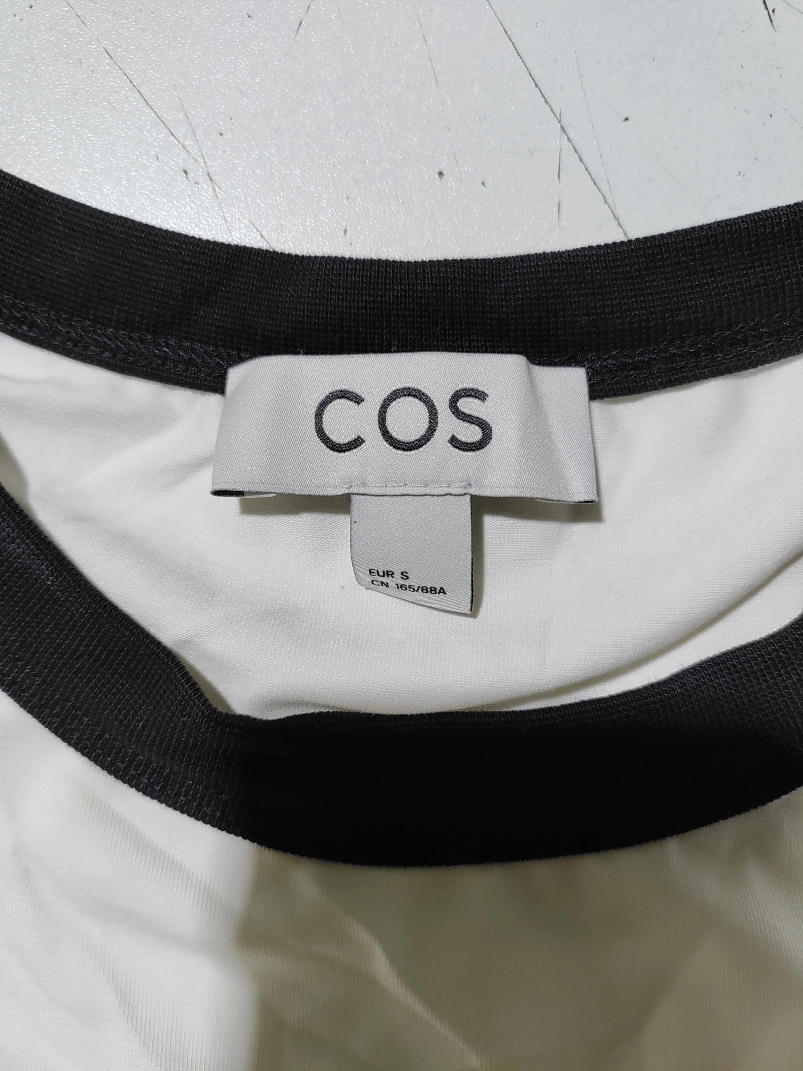 COS Women's T-Shirt S White Cotton with Elastane Short Sleeve Round Neck Basic - Image 5