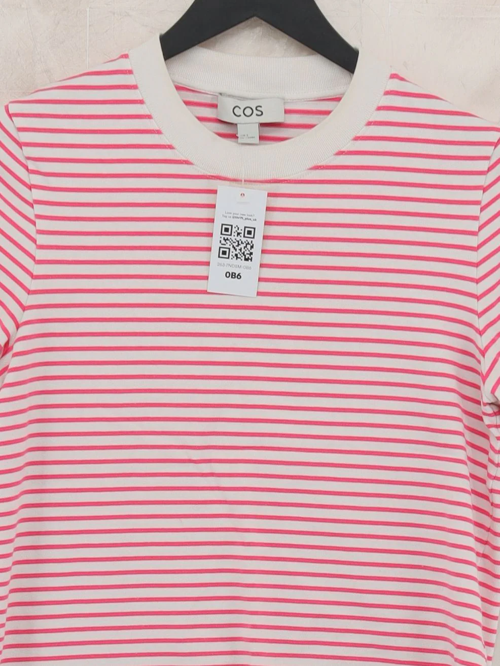 COS Women's T-Shirt S White Striped 100% Cotton Short Sleeve Round Neck Basic - Image 3