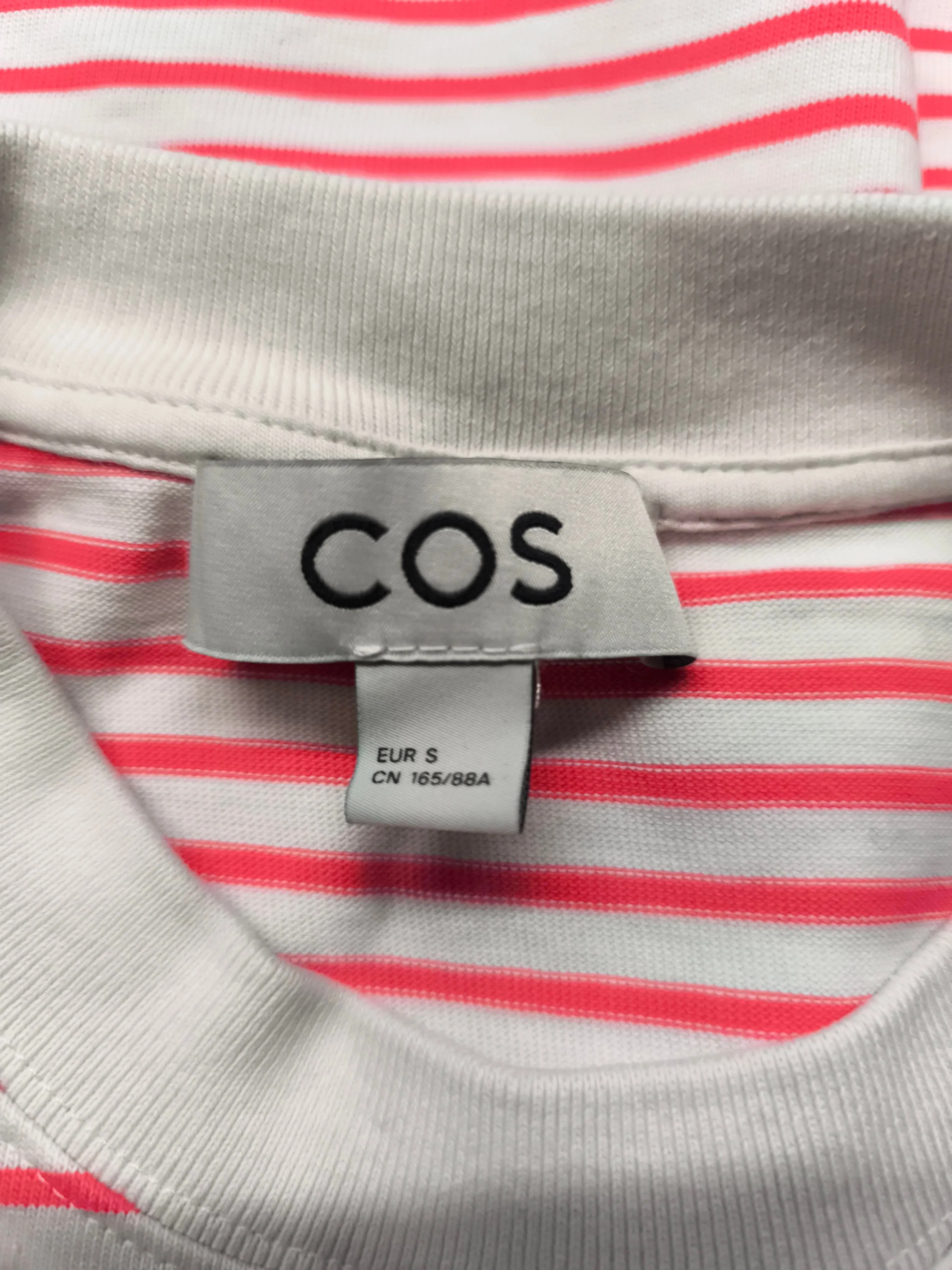 COS Women's T-Shirt S White Striped 100% Cotton Short Sleeve Round Neck Basic - Image 6