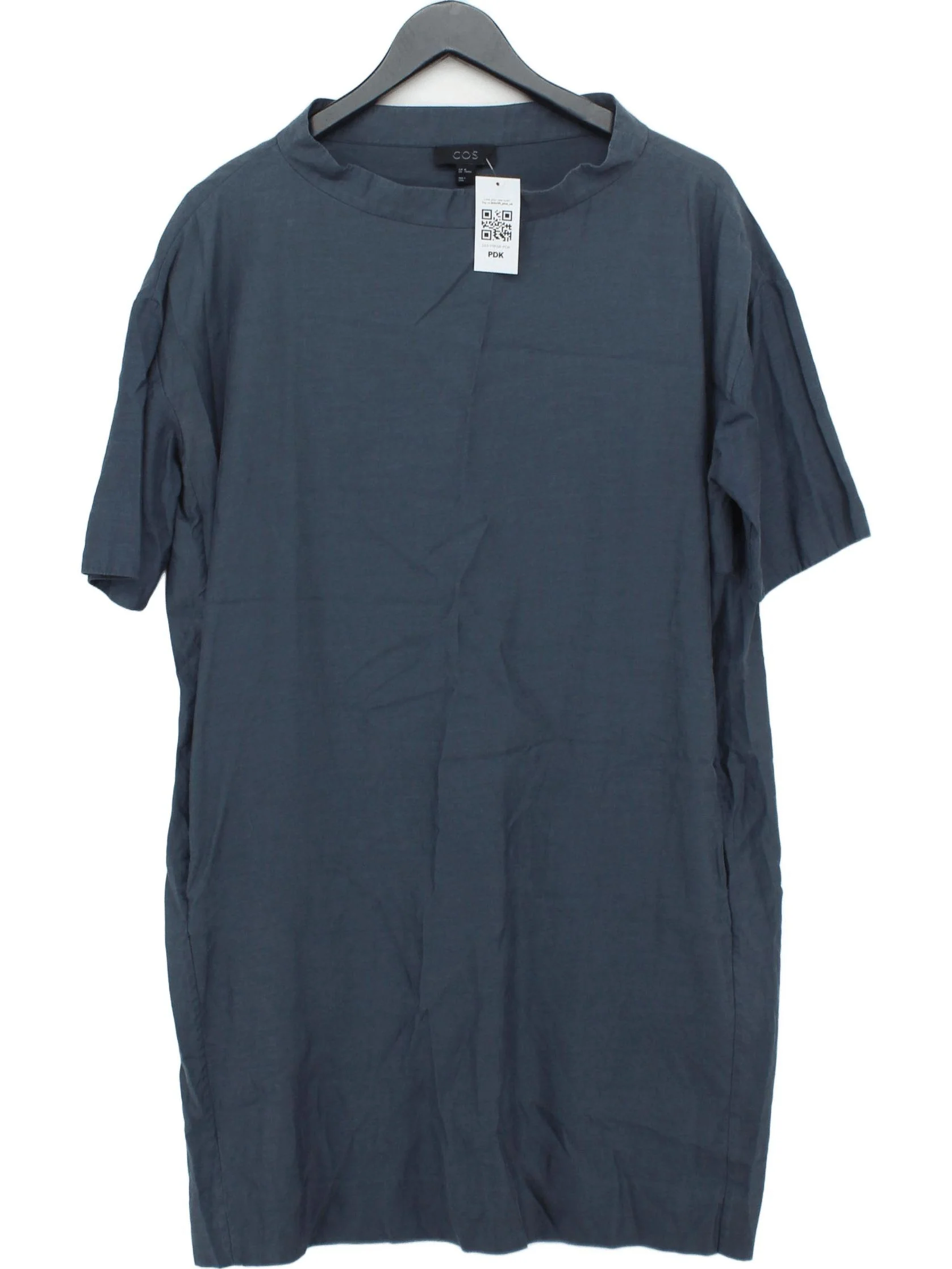 COS Women's T-Shirt UK 12 Blue Rayon with Cotton Short Sleeve Round Neck Basic