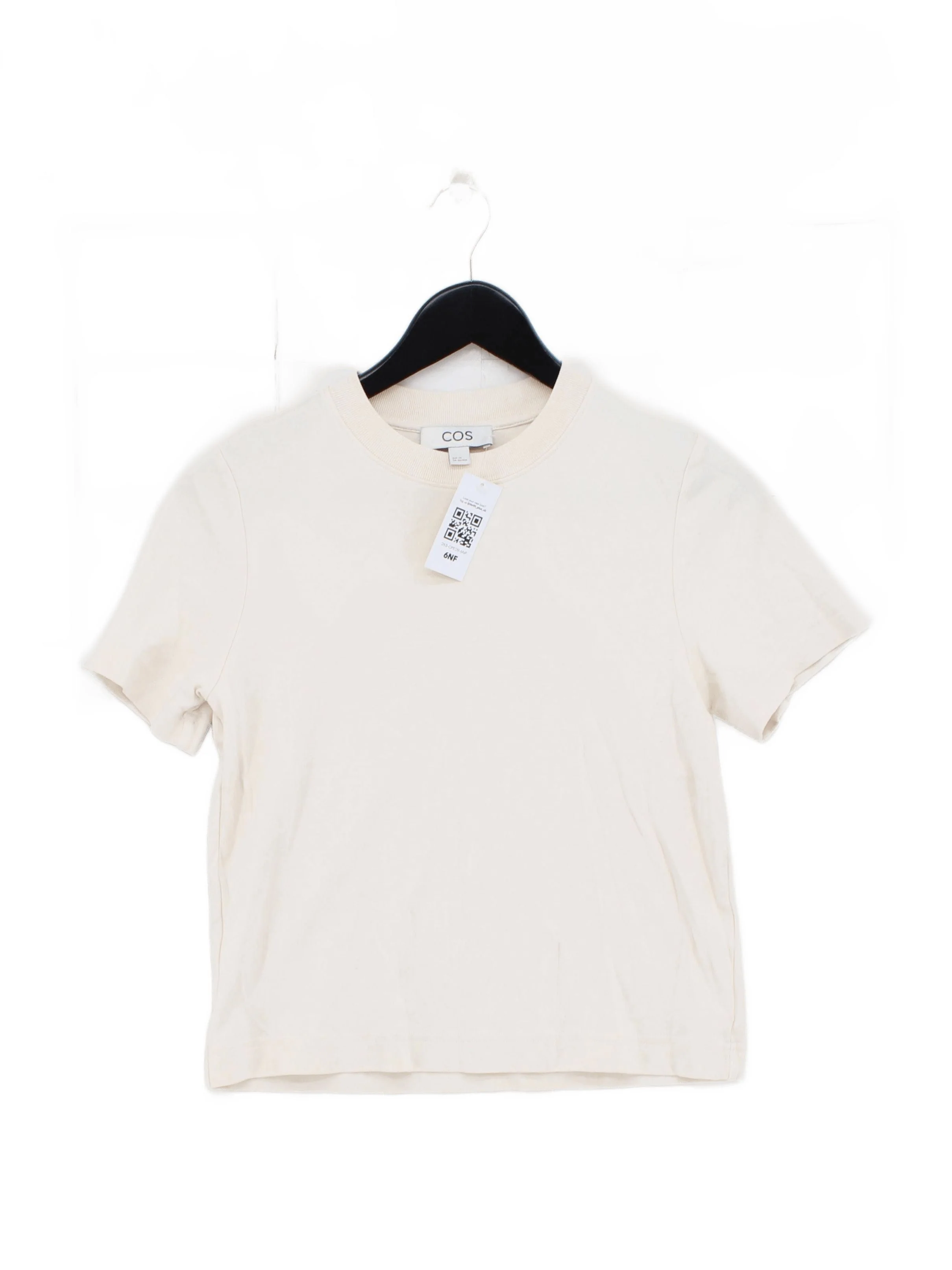 COS Women's T-Shirt XS Cream 100% Cotton Short Sleeve Round Neck Basic
