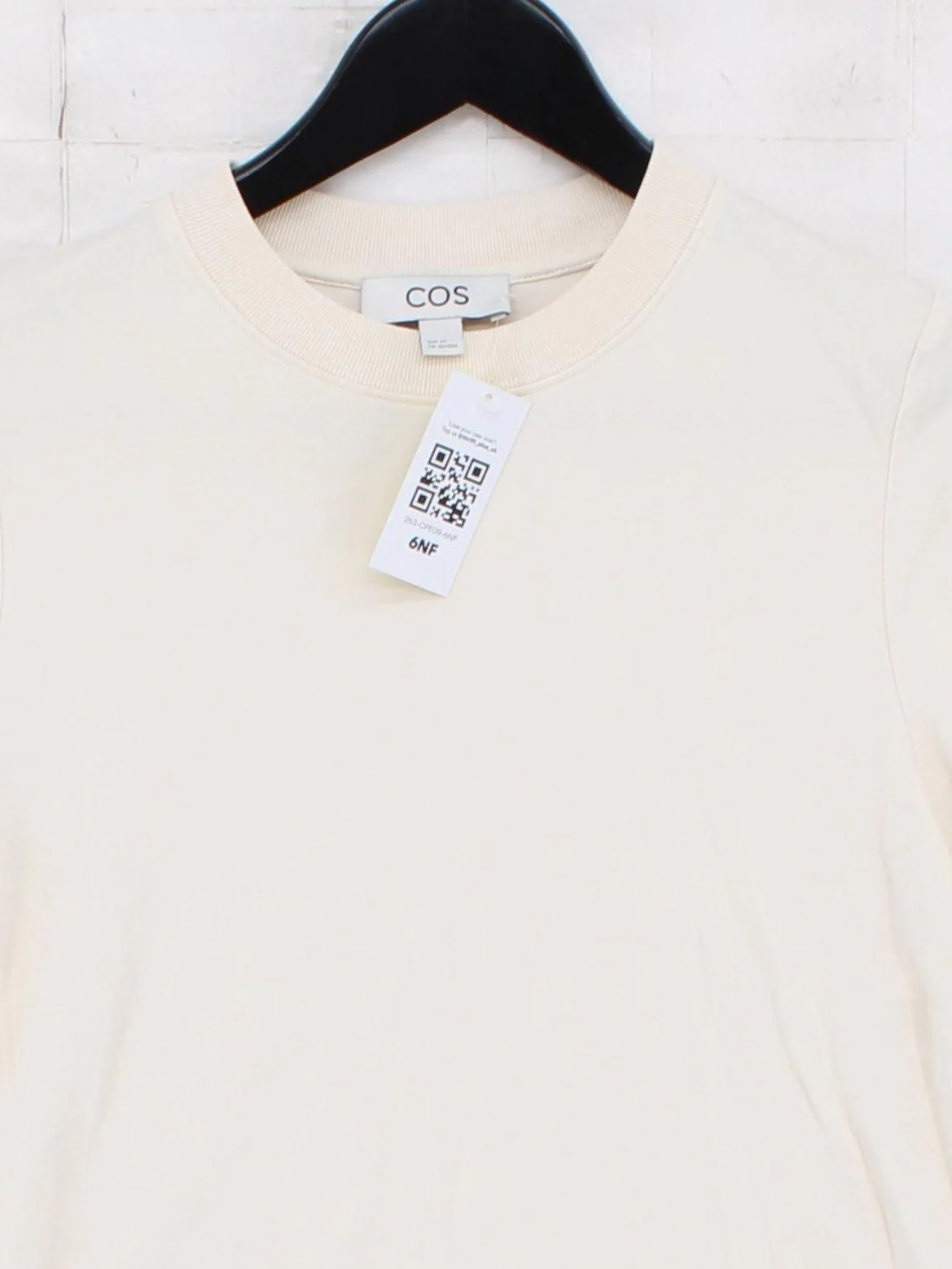 COS Women's T-Shirt XS Cream 100% Cotton Short Sleeve Round Neck Basic - Image 3