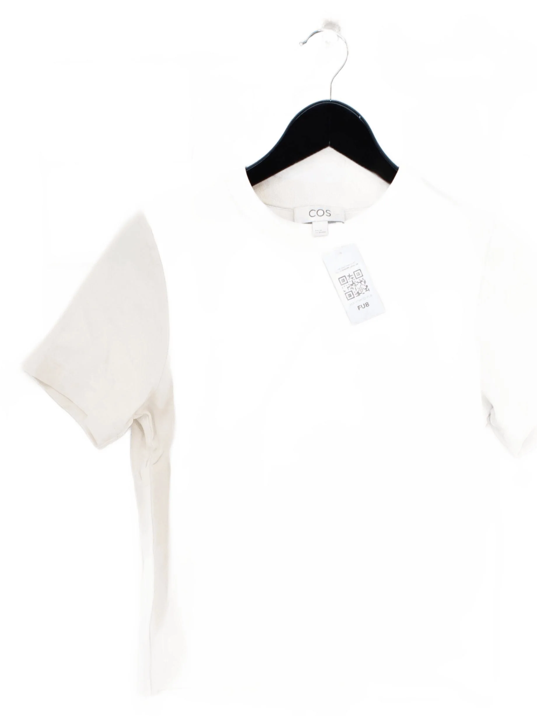 COS Women's T-Shirt XS Cream 100% Cotton Short Sleeve Round Neck Basic