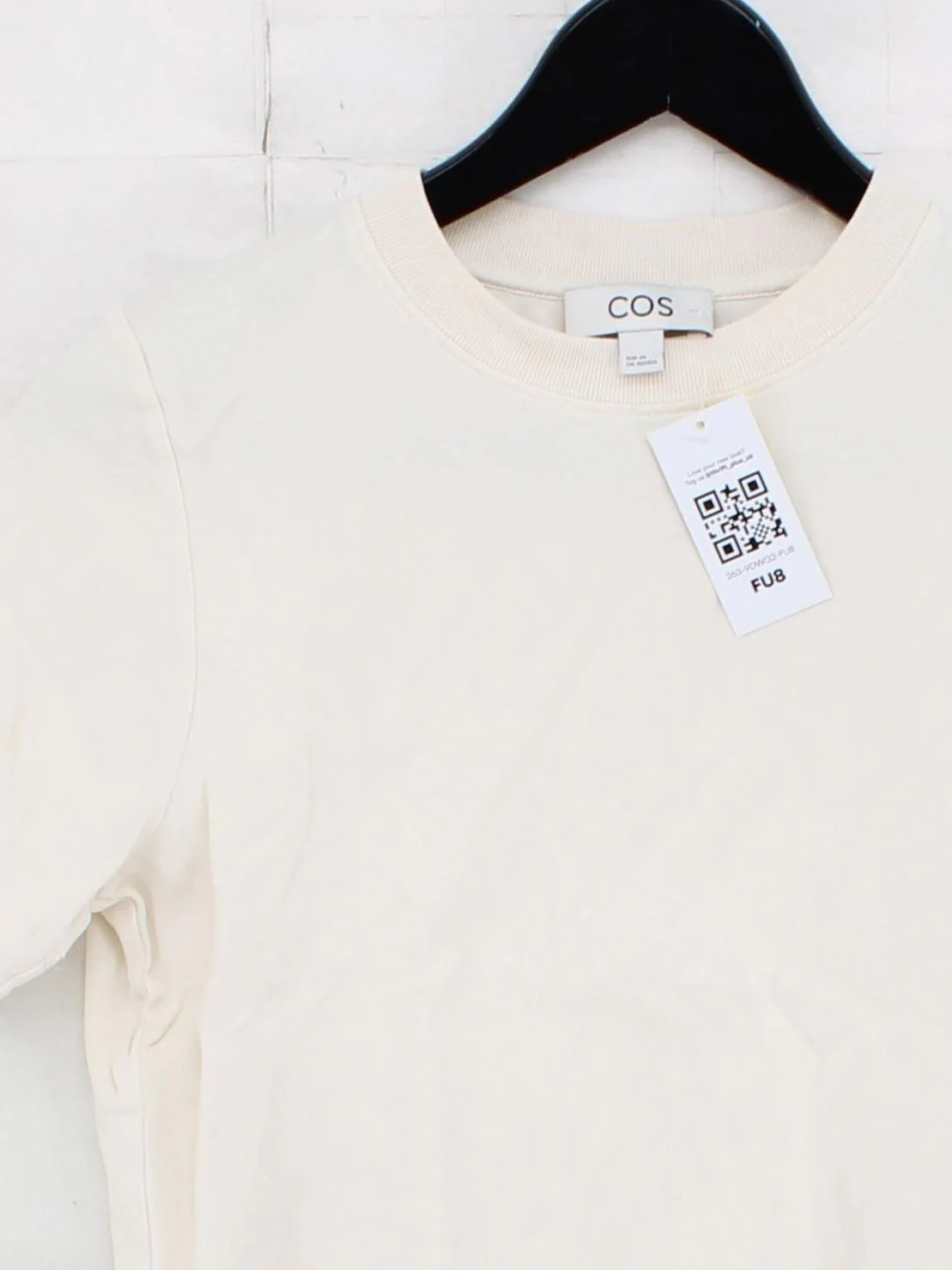 COS Women's T-Shirt XS Cream 100% Cotton Short Sleeve Round Neck Basic - Image 3