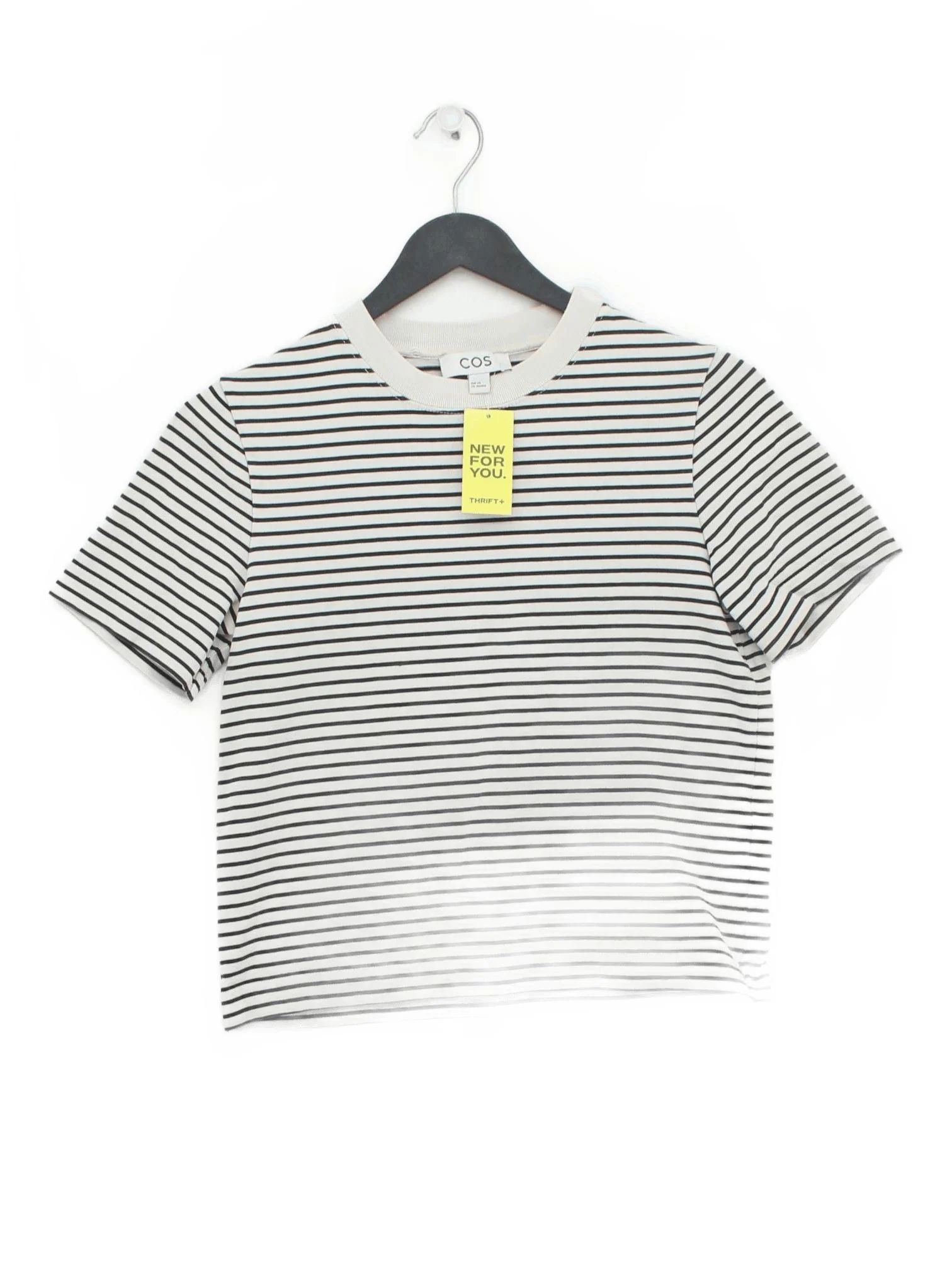 COS Women's T-Shirt XS Cream Striped 100% Cotton Short Sleeve Round Neck Basic