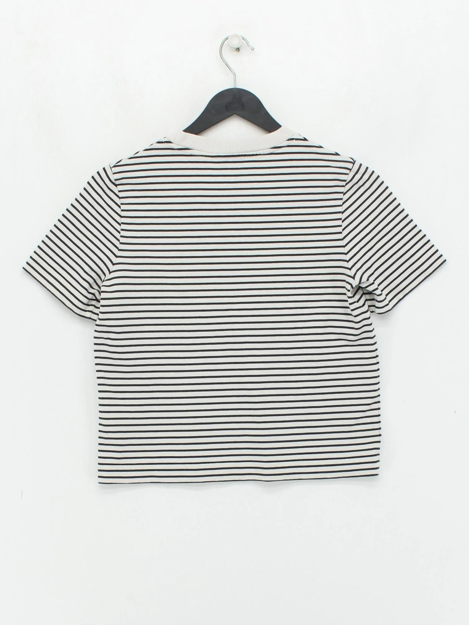 COS Women's T-Shirt XS Cream Striped 100% Cotton Short Sleeve Round Neck Basic - Image 2