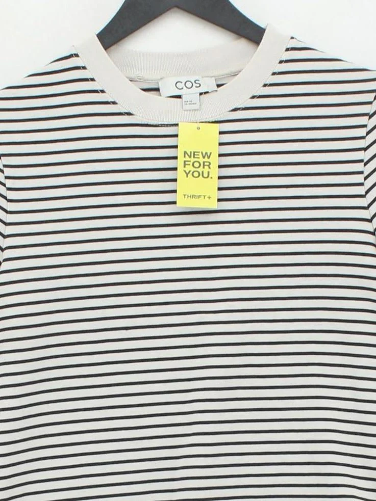 COS Women's T-Shirt XS Cream Striped 100% Cotton Short Sleeve Round Neck Basic - Image 3