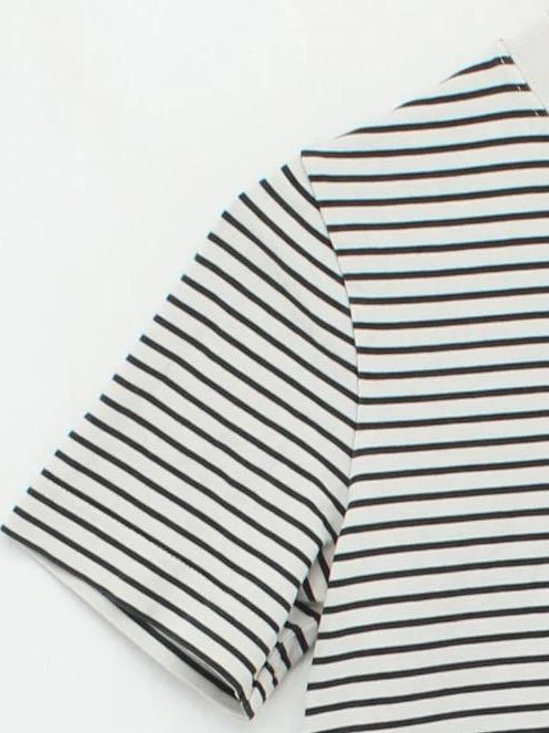COS Women's T-Shirt XS Cream Striped 100% Cotton Short Sleeve Round Neck Basic - Image 4