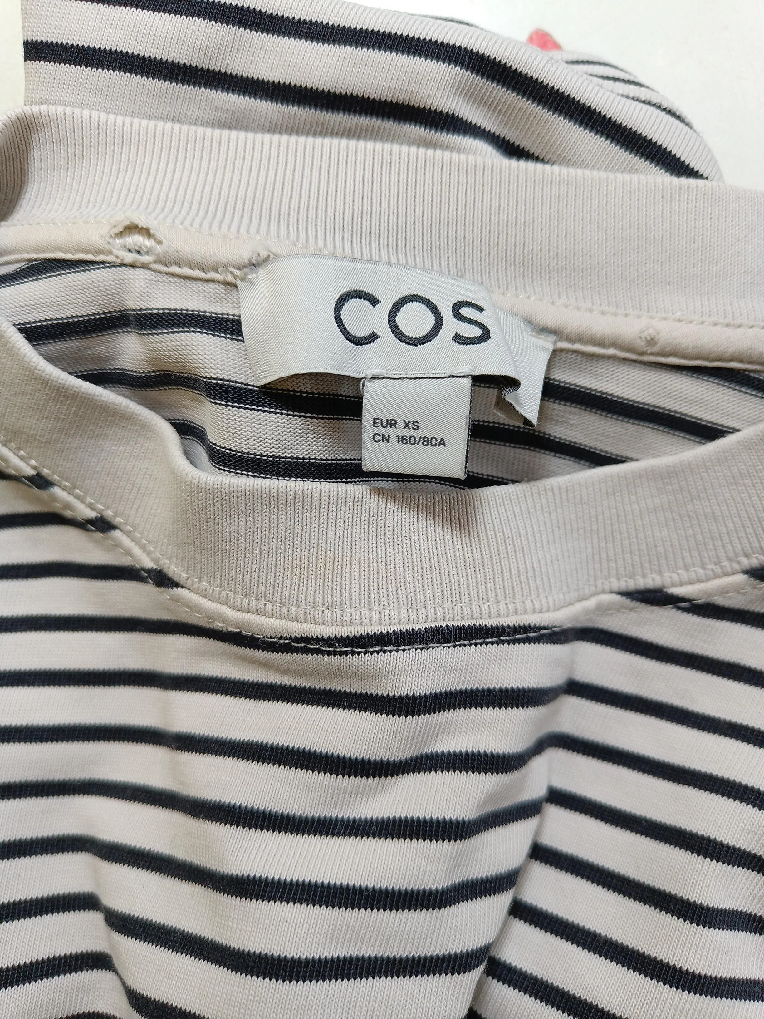 COS Women's T-Shirt XS Cream Striped 100% Cotton Short Sleeve Round Neck Basic - Image 5