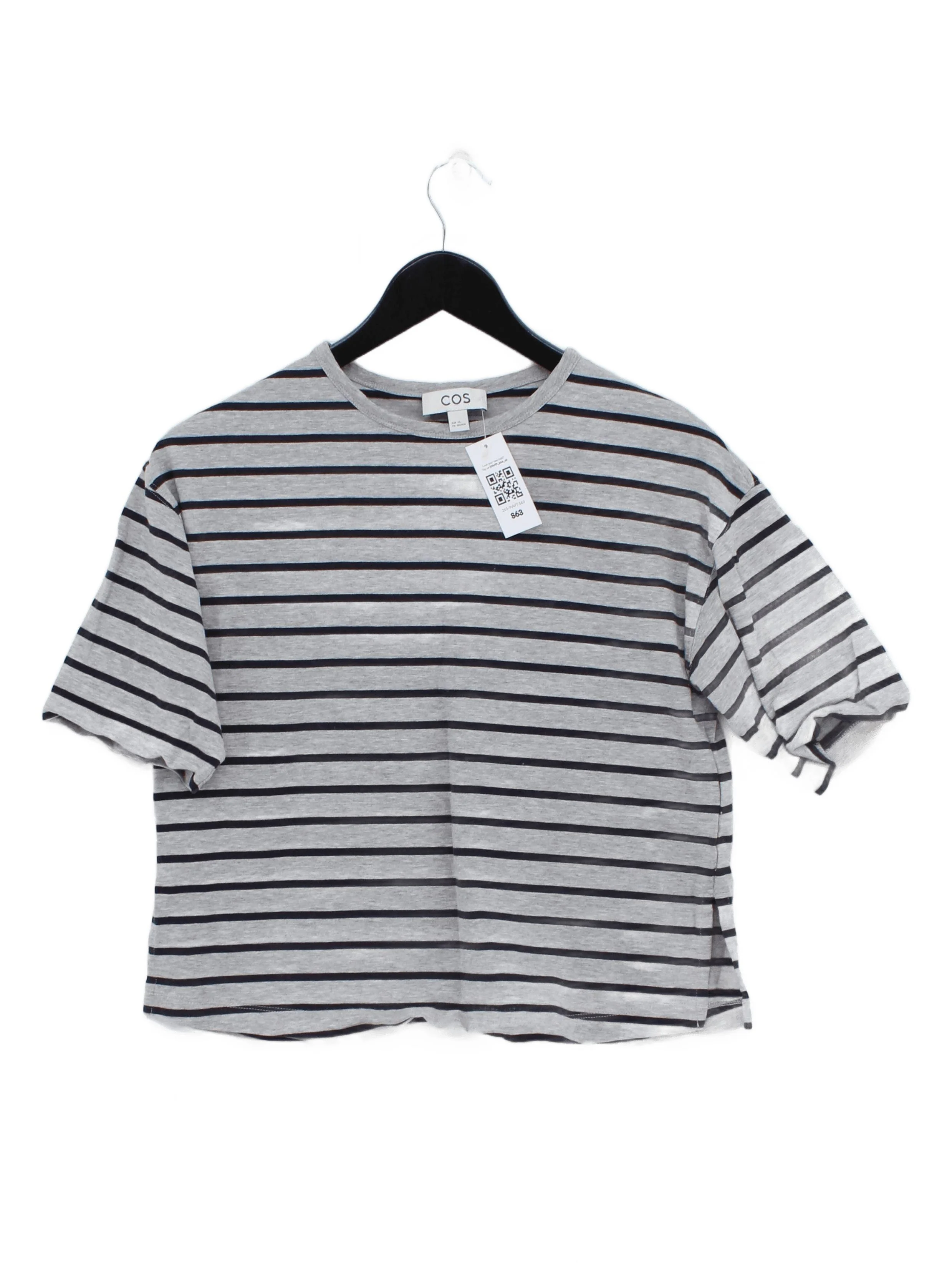 COS Women's T-Shirt XS Grey Striped 100% Cotton Short Sleeve Round Neck Basic