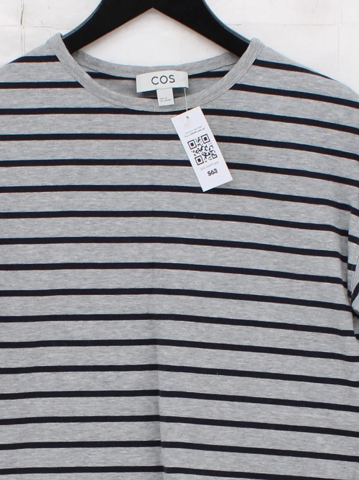 COS Women's T-Shirt XS Grey Striped 100% Cotton Short Sleeve Round Neck Basic - Image 3
