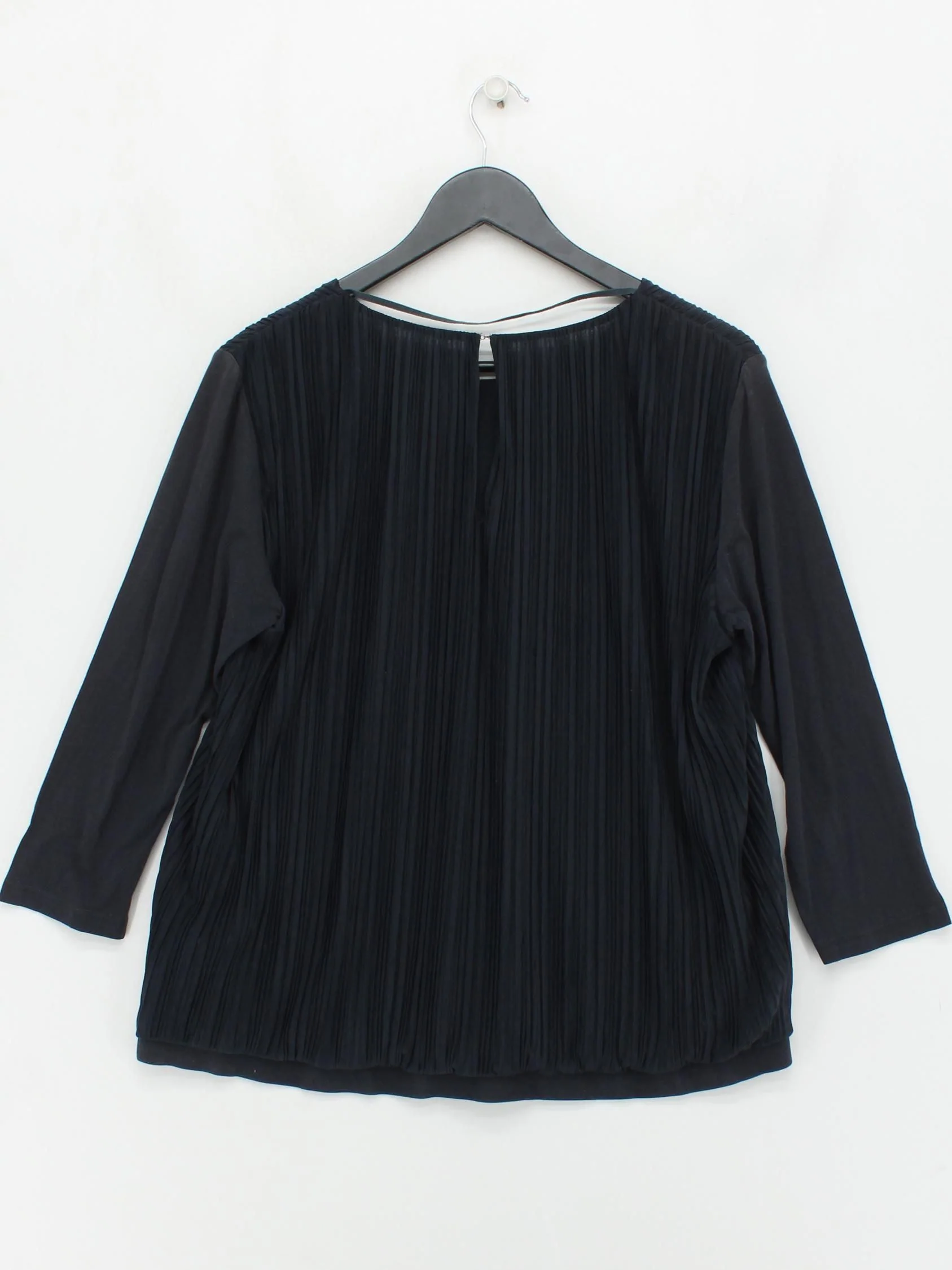 COS Women's Top L Black Polyester with Cotton 3/4 Sleeve Round Neck Basic - Image 2