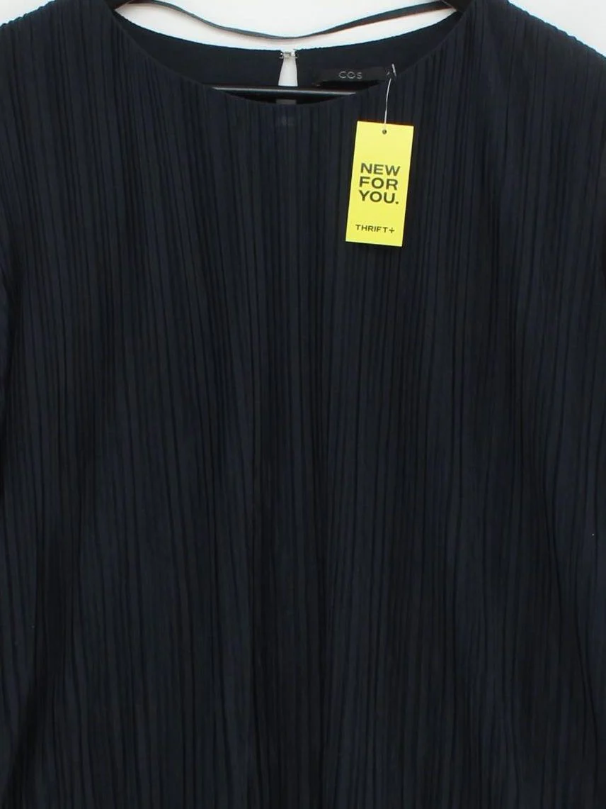 COS Women's Top L Black Polyester with Cotton 3/4 Sleeve Round Neck Basic - Image 3