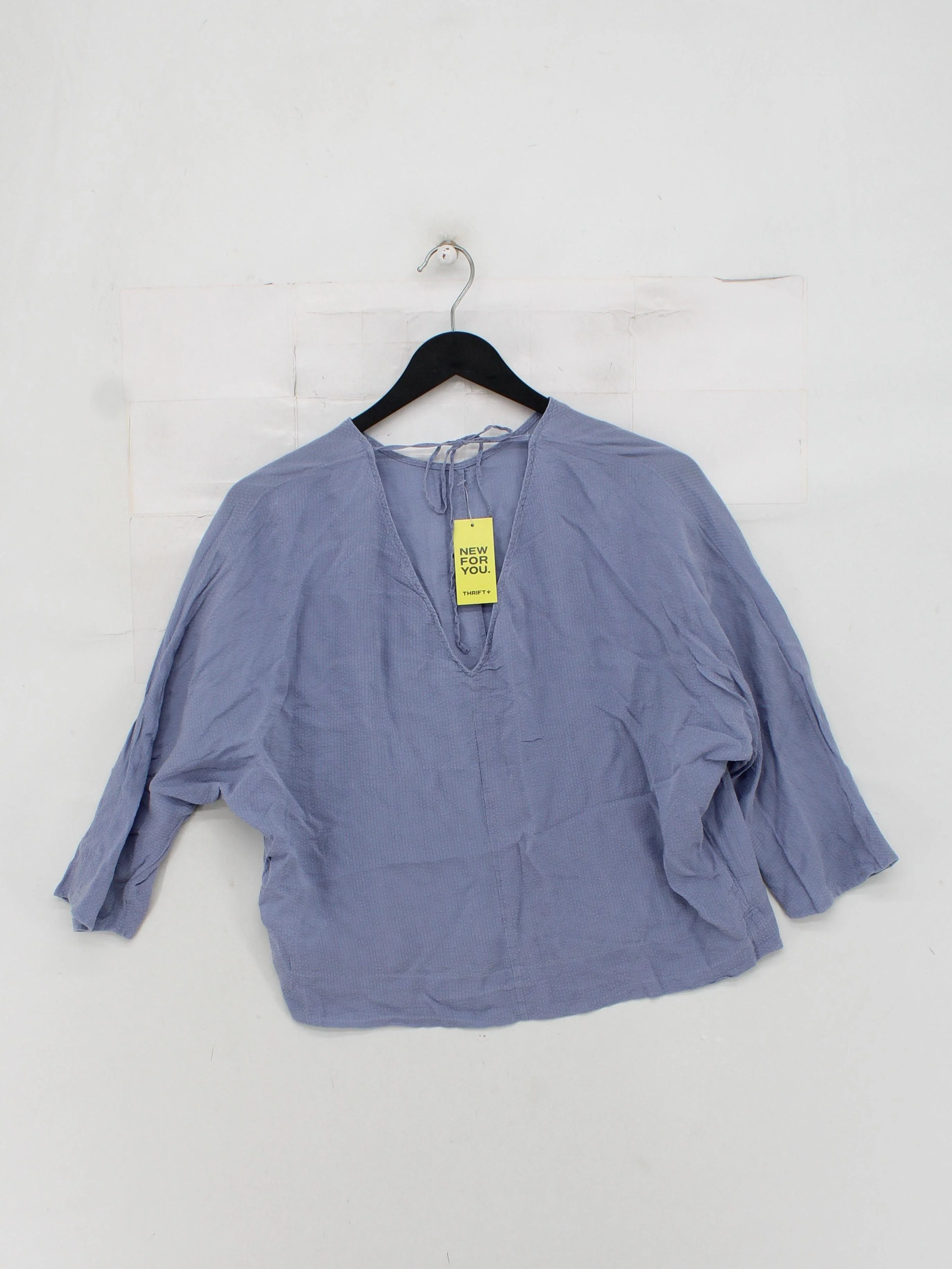 COS Women's Top L Blue 100% Other 3/4 Sleeve V-Neck Basic - Image 2