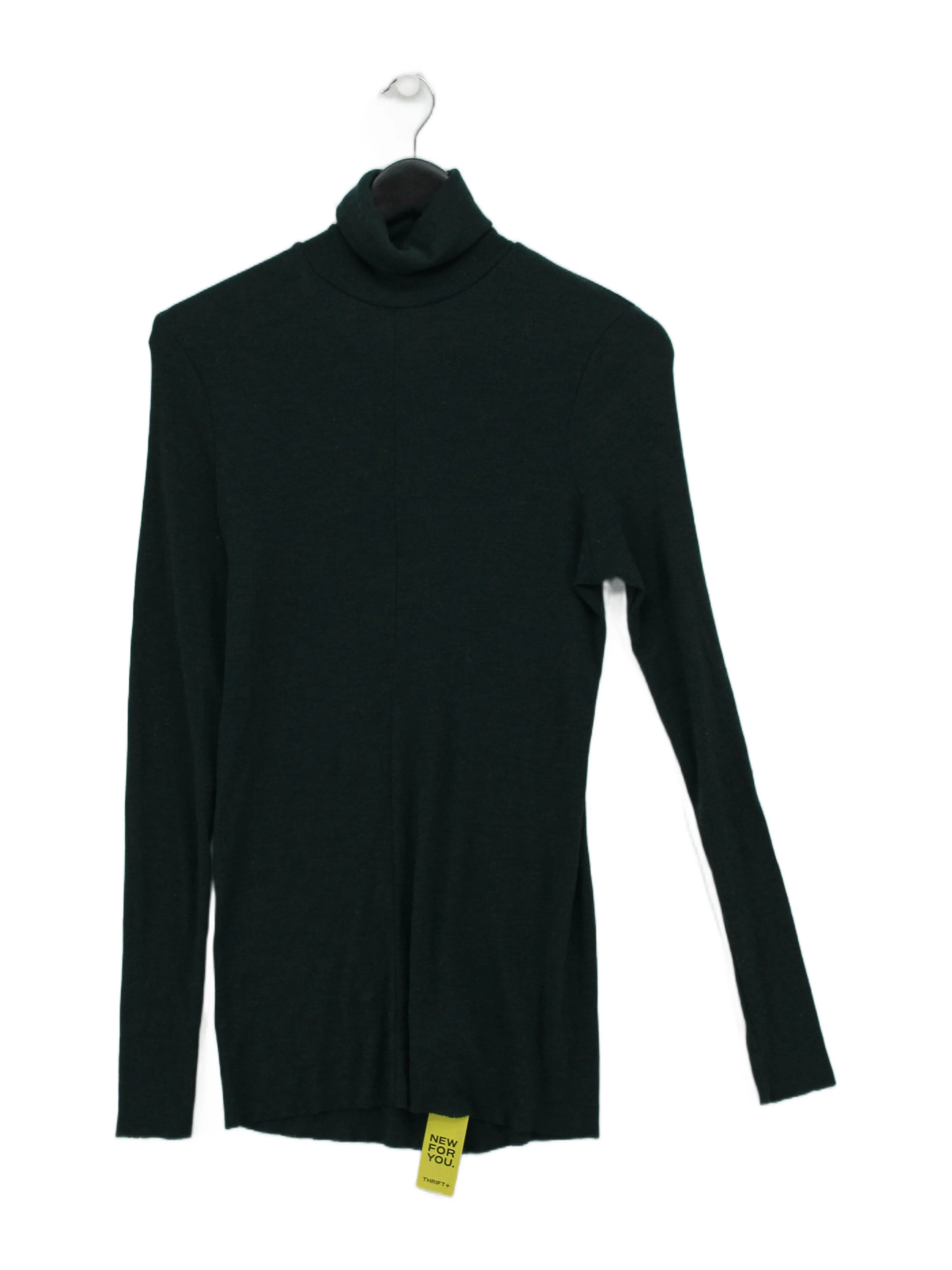 COS Women's Top L Green 100% Wool Long Sleeve Roll Neck Basic