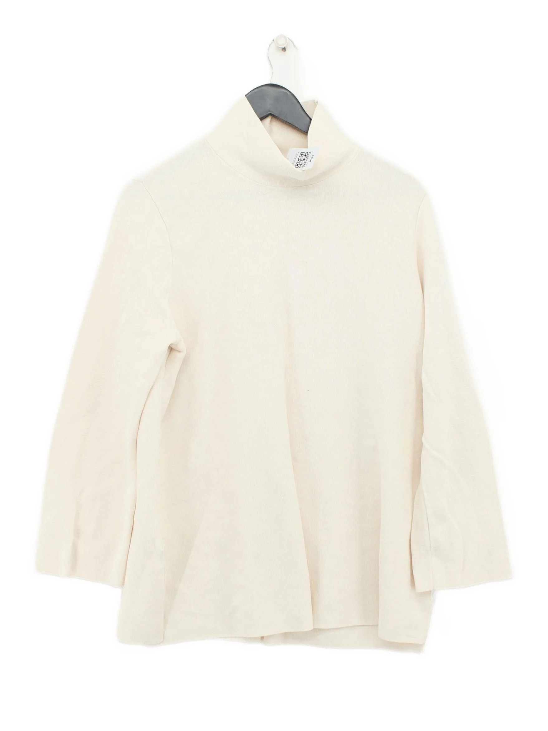 COS Women's Top M Cream 100% Cotton 3/4 Sleeve High Neck Basic