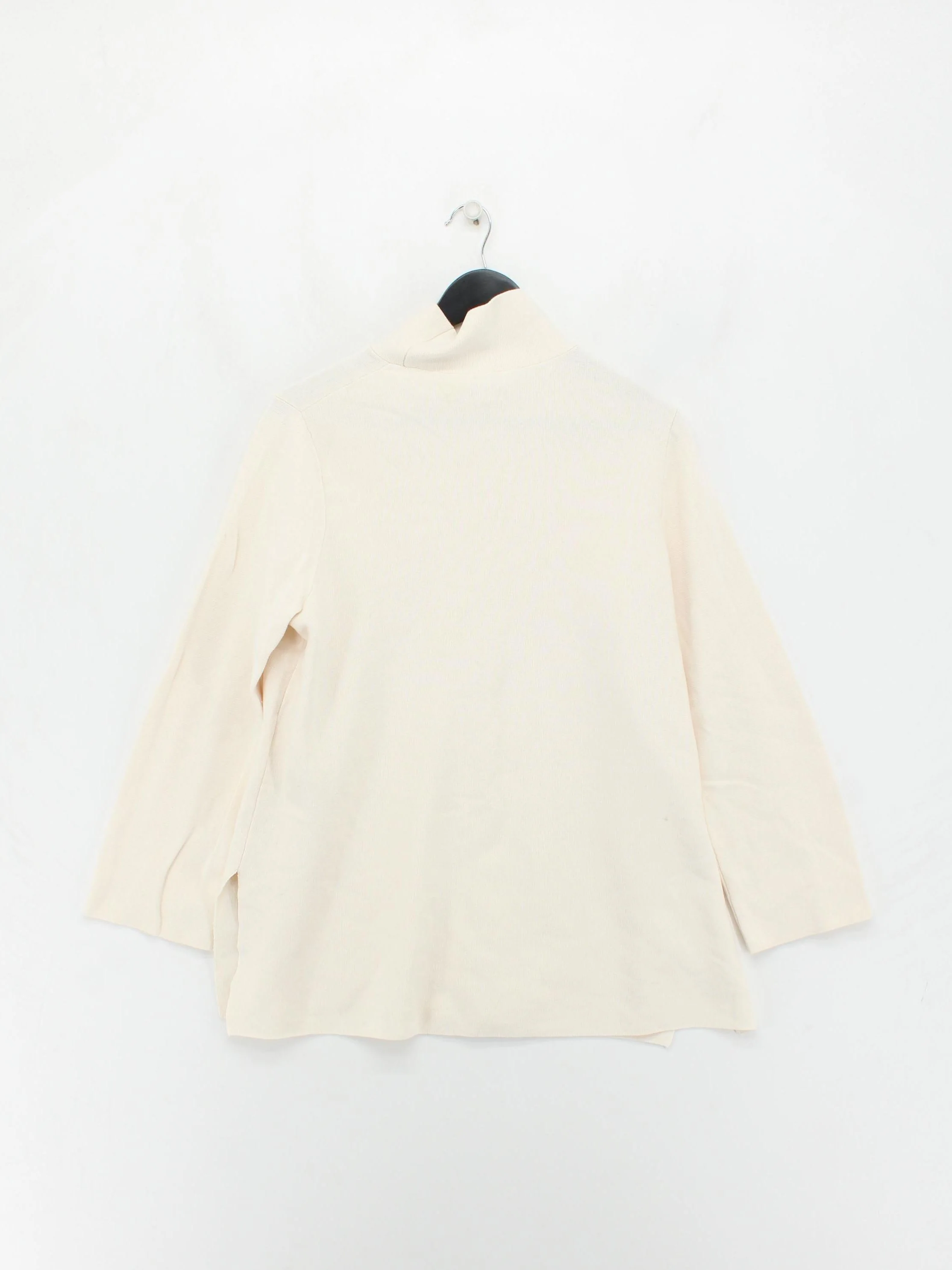 COS Women's Top M Cream 100% Cotton 3/4 Sleeve High Neck Basic - Image 2