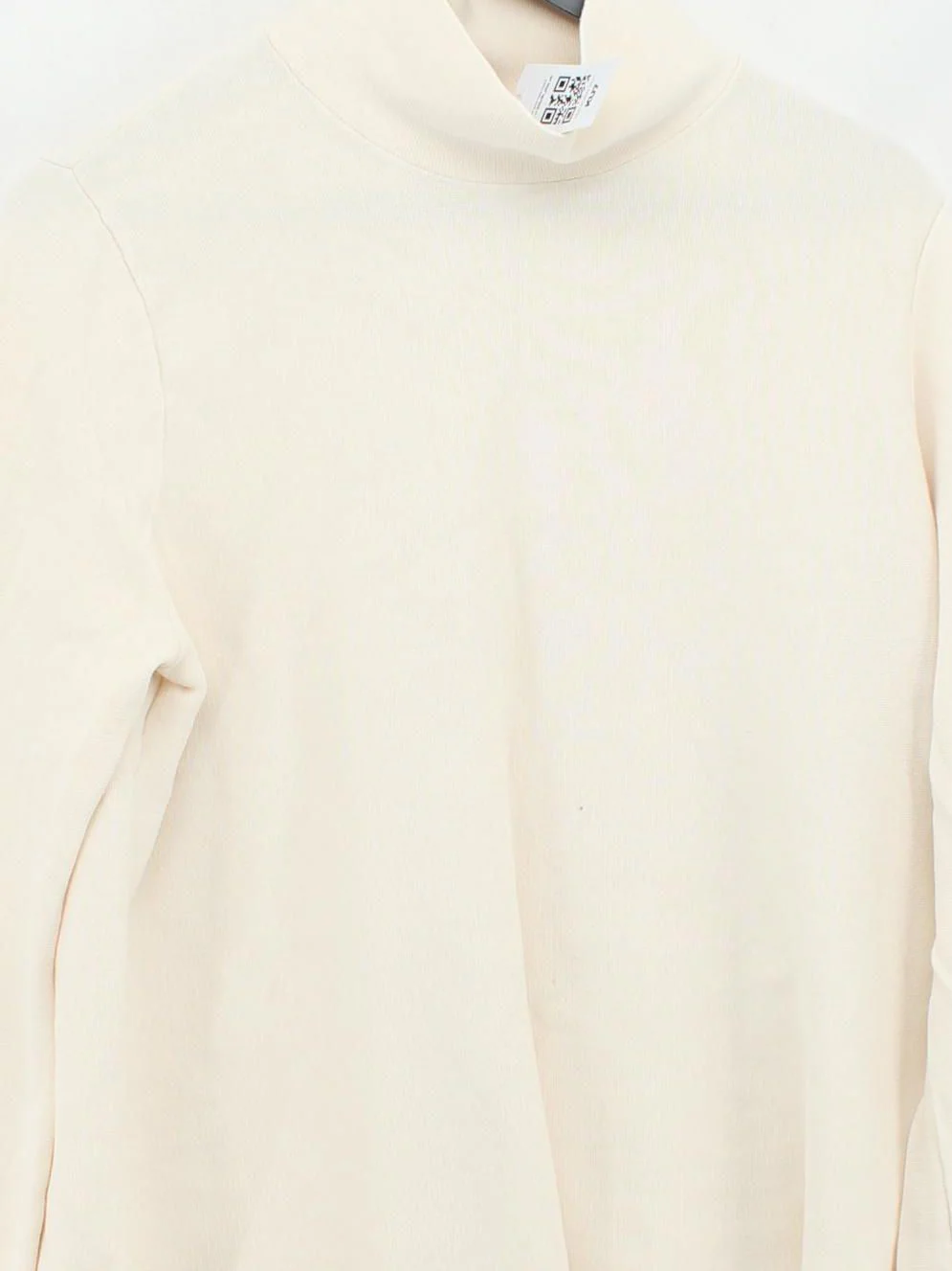 COS Women's Top M Cream 100% Cotton 3/4 Sleeve High Neck Basic - Image 3
