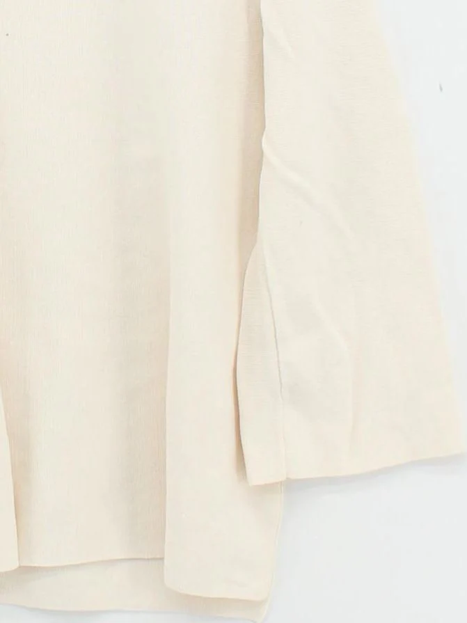 COS Women's Top M Cream 100% Cotton 3/4 Sleeve High Neck Basic - Image 4