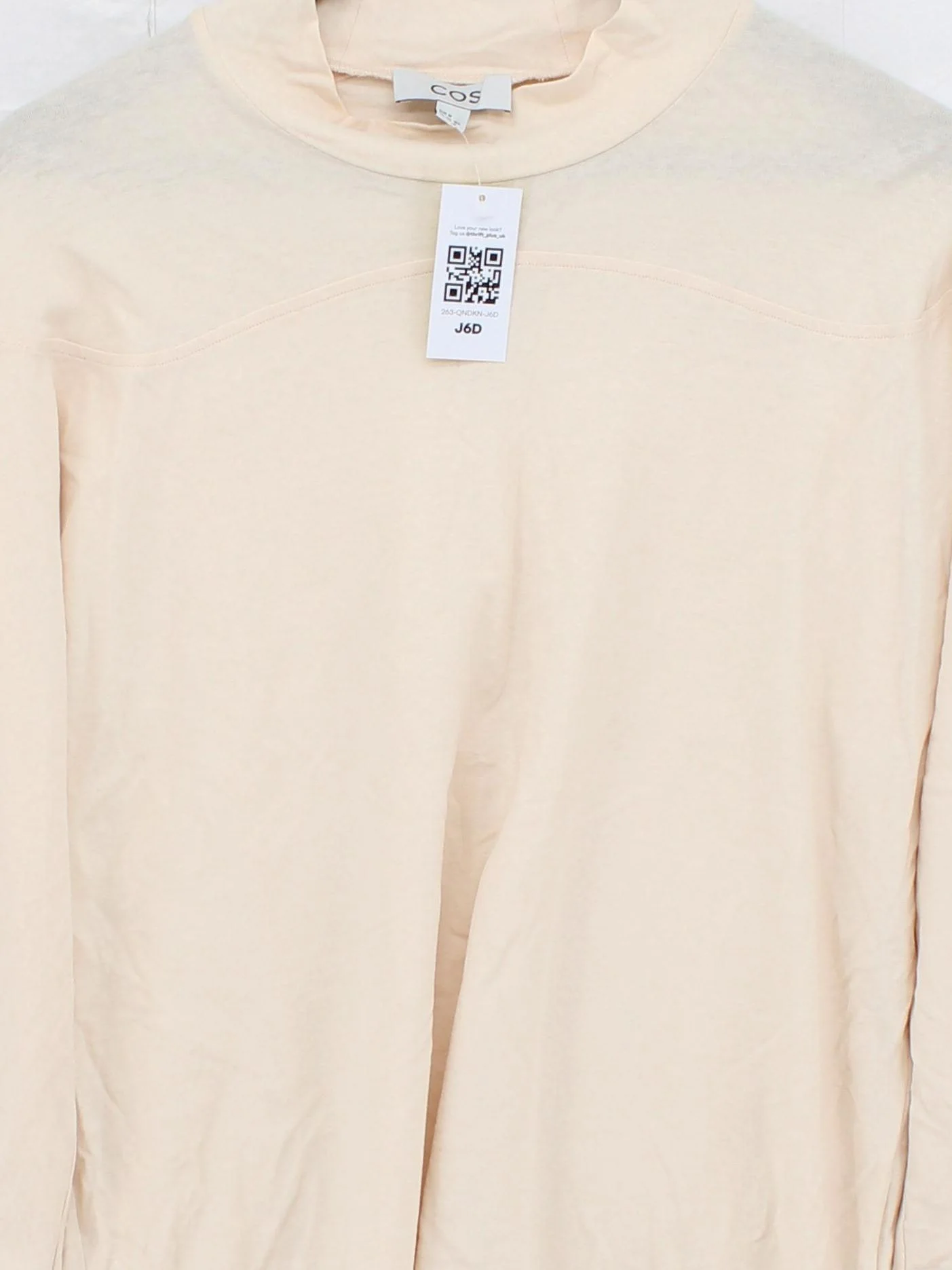 COS Women's Top M Cream 100% Cotton Long Sleeve Mock Neck Basic - Image 3