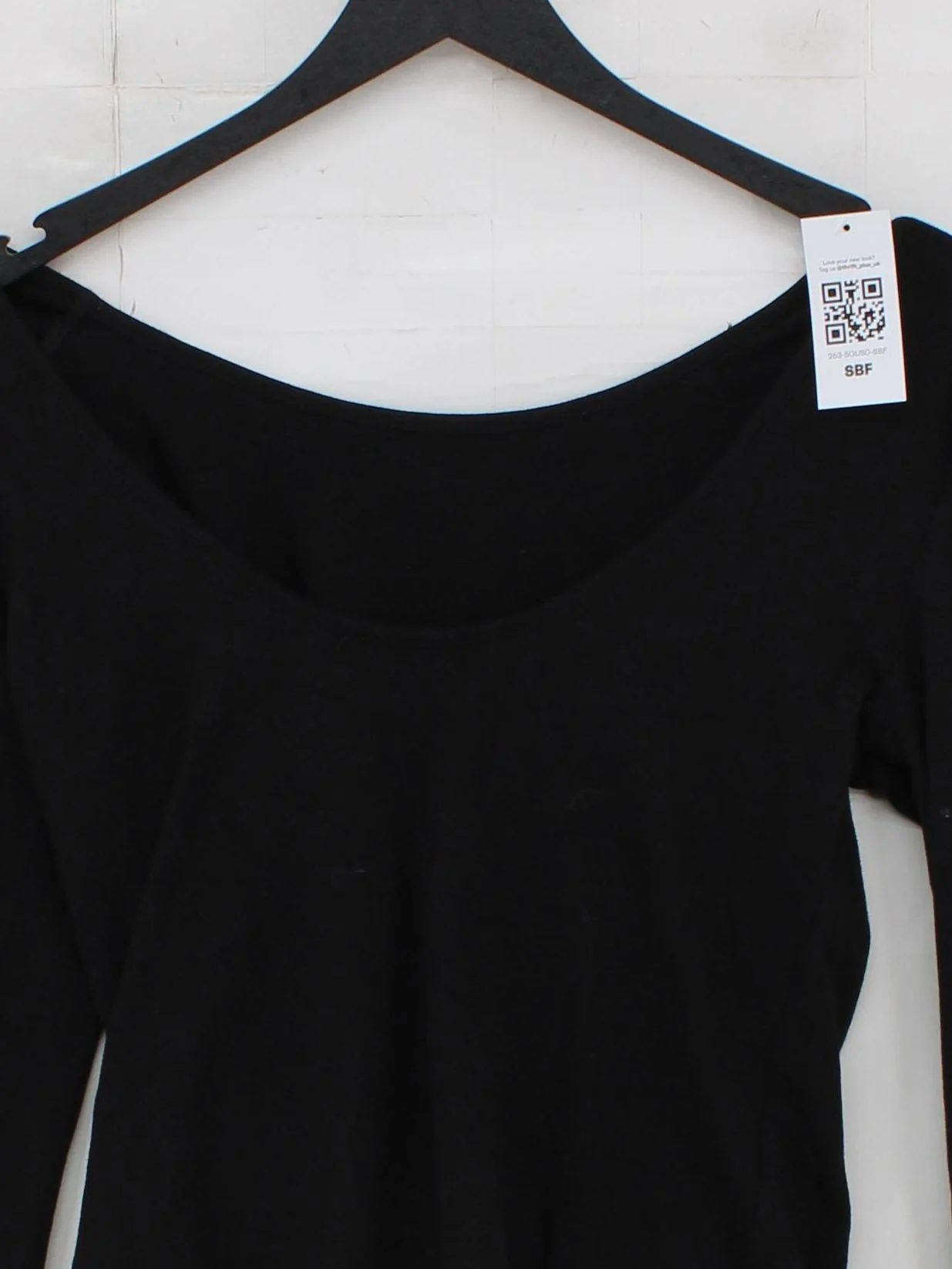 COS Women's Top S Black Cotton with Elastane Long Sleeve V-Neck Basic - Image 3