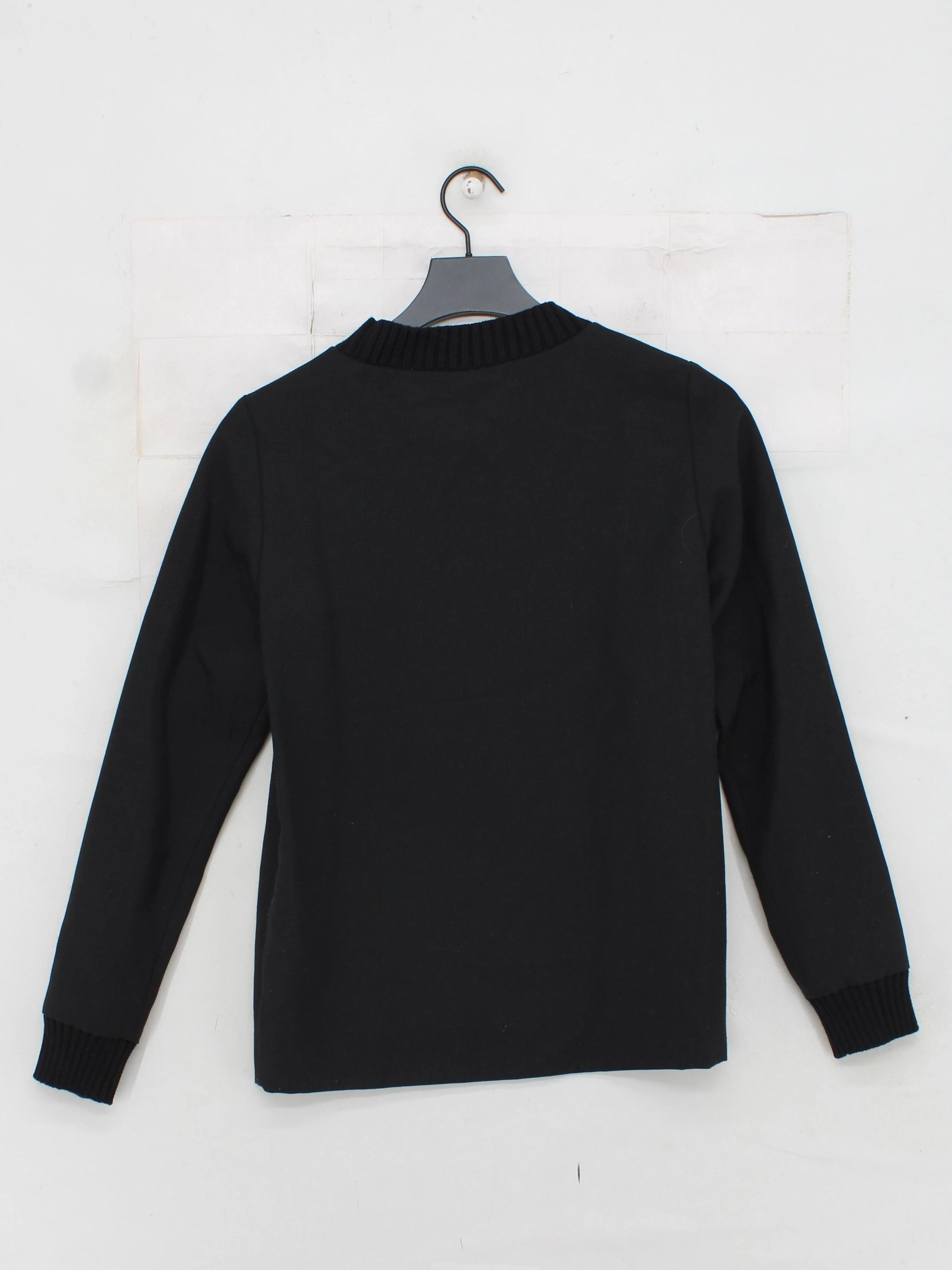 COS Women's Top S Black Polyester with Wool Long Sleeve Crew Neck Basic - Image 2