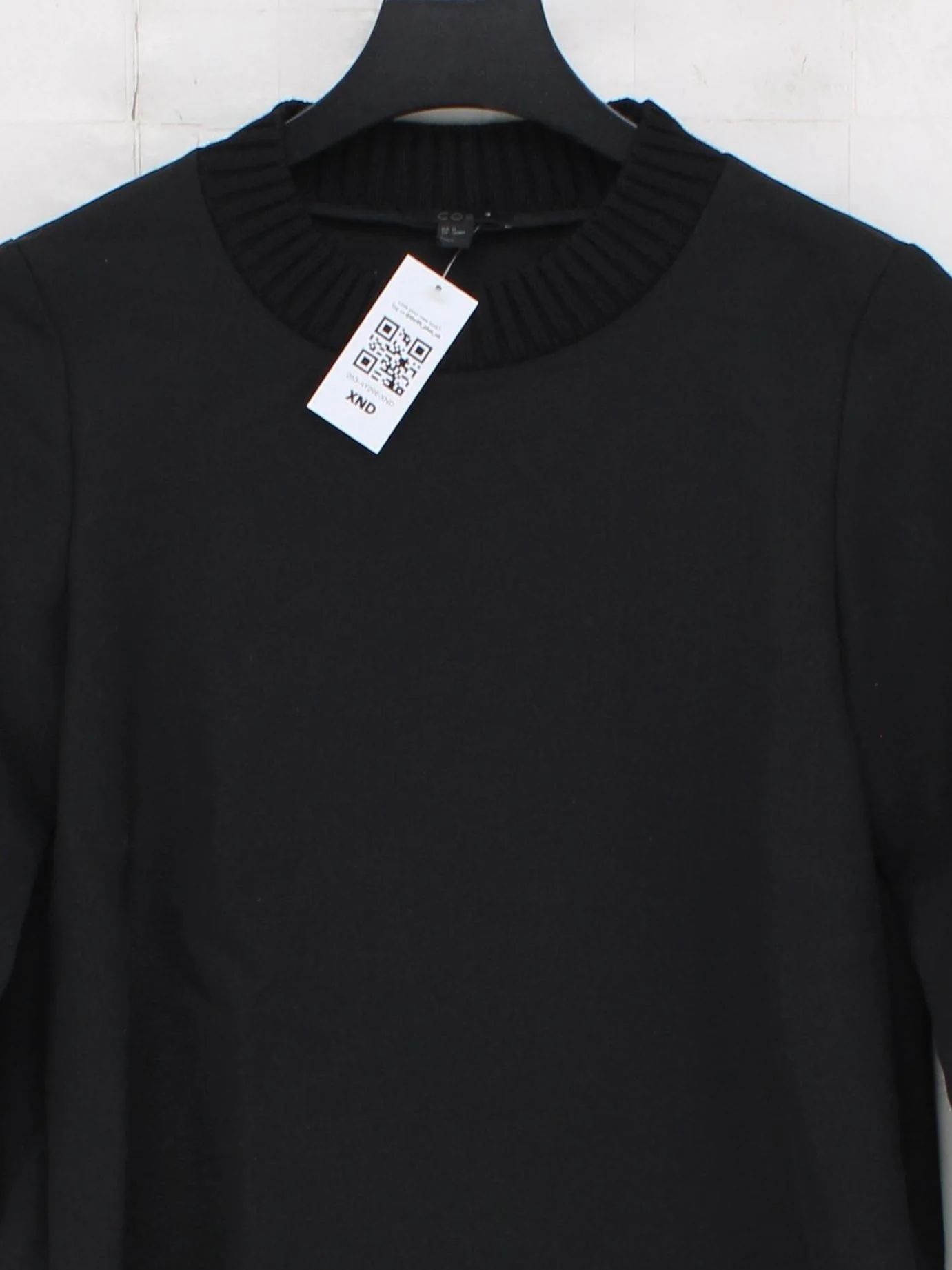 COS Women's Top S Black Polyester with Wool Long Sleeve Crew Neck Basic - Image 3