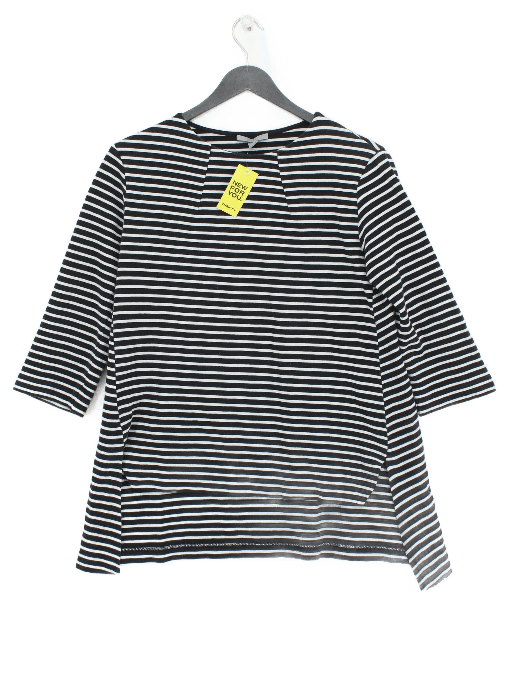 COS Women's Top S Black Striped 100% Cotton 3/4 Sleeve Round Neck Basic