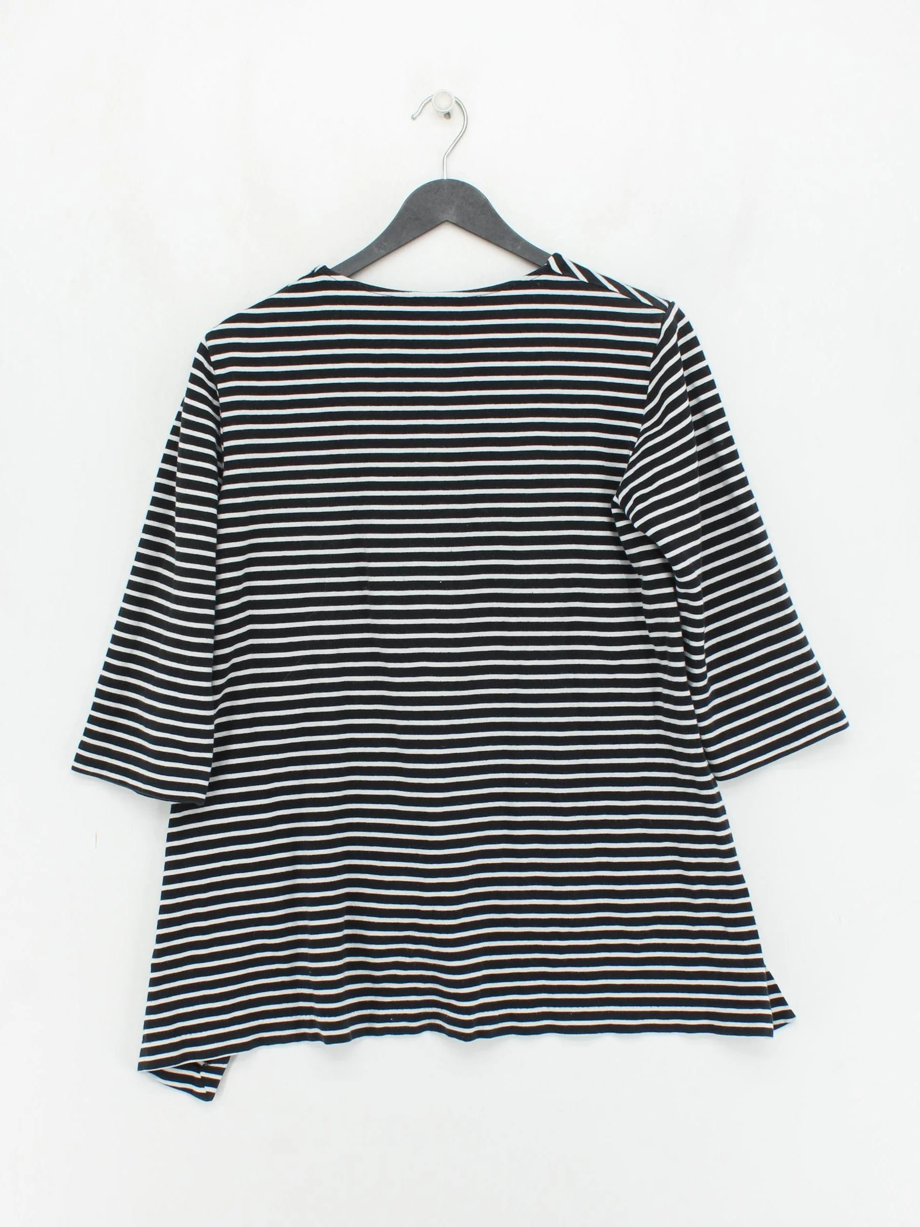 COS Women's Top S Black Striped 100% Cotton 3/4 Sleeve Round Neck Basic - Image 2