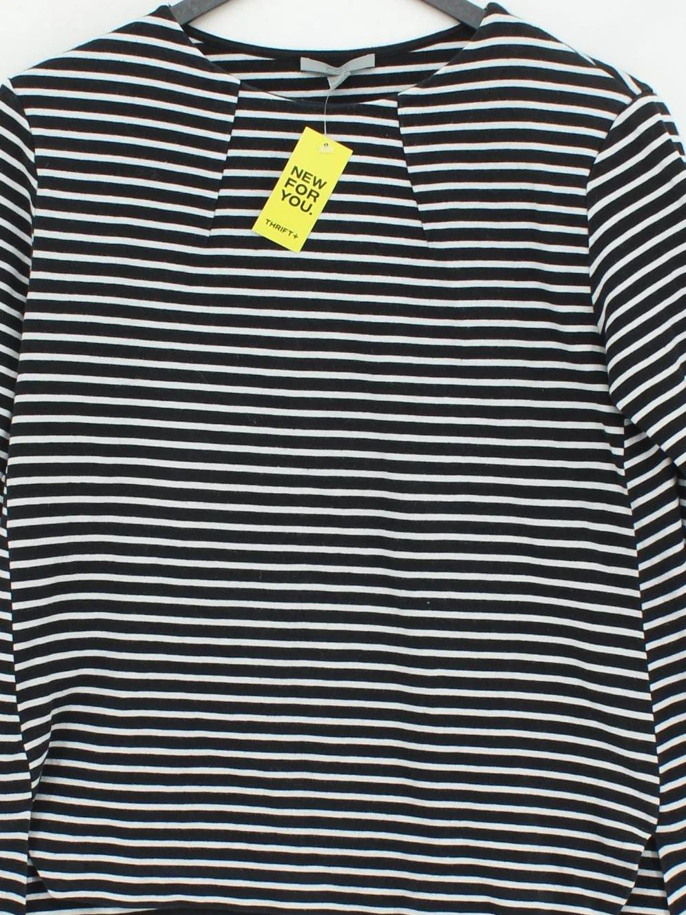 COS Women's Top S Black Striped 100% Cotton 3/4 Sleeve Round Neck Basic - Image 3