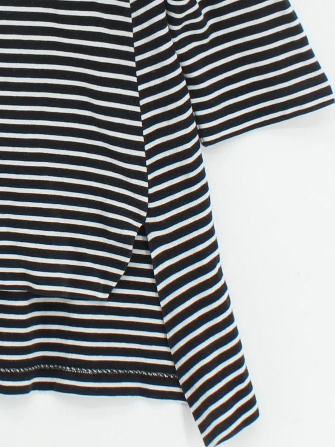 COS Women's Top S Black Striped 100% Cotton 3/4 Sleeve Round Neck Basic - Image 4